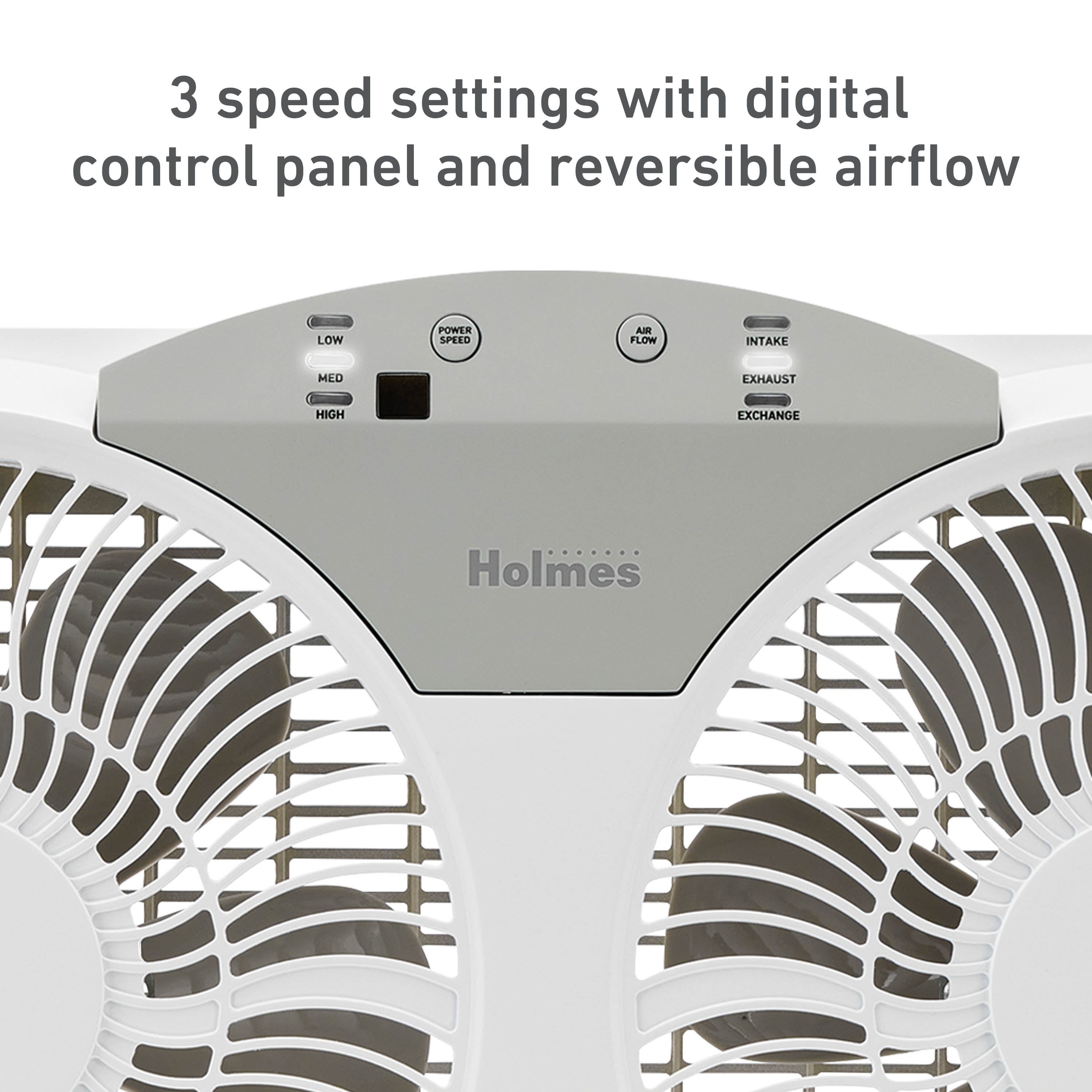 Holmes 9” Twin-Blade Digital Window Fan – 3 Speeds, Reversible Airflow, Remote Control, Expandable Panels, 12.6” High, White
