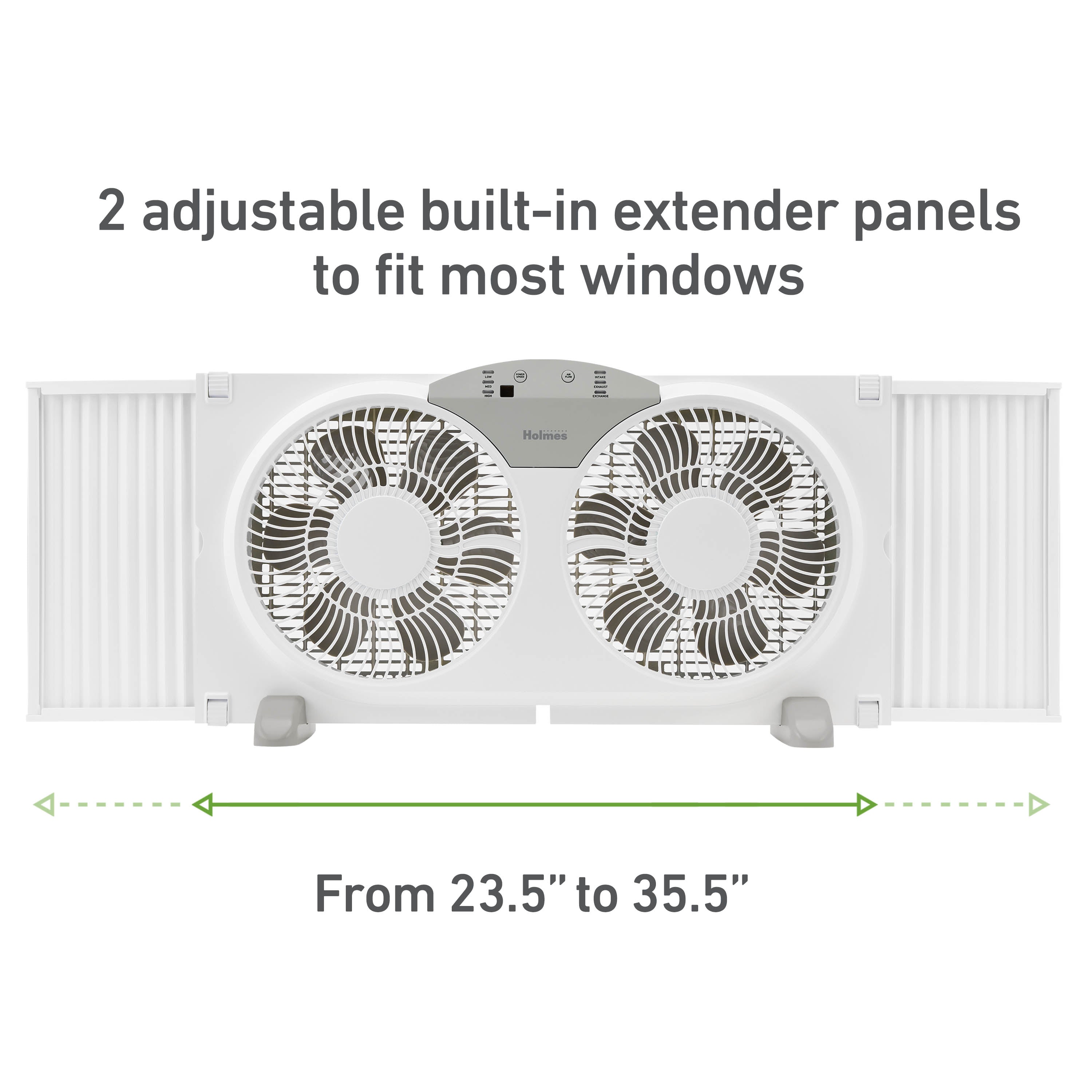 Holmes 9” Twin-Blade Digital Window Fan – 3 Speeds, Reversible Airflow, Remote Control, Expandable Panels, 12.6” High, White
