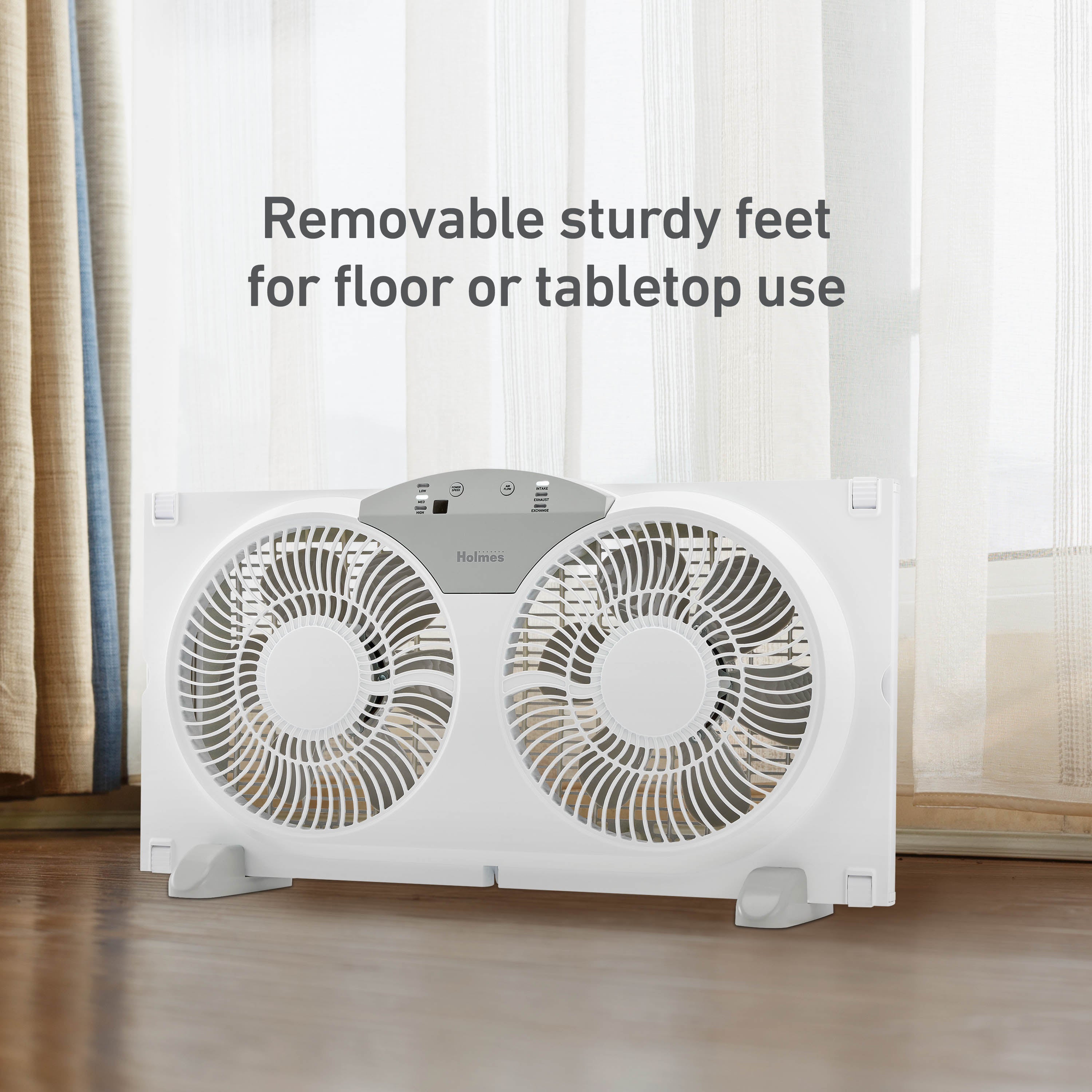 Holmes 9” Twin-Blade Digital Window Fan – 3 Speeds, Reversible Airflow, Remote Control, Expandable Panels, 12.6” High, White
