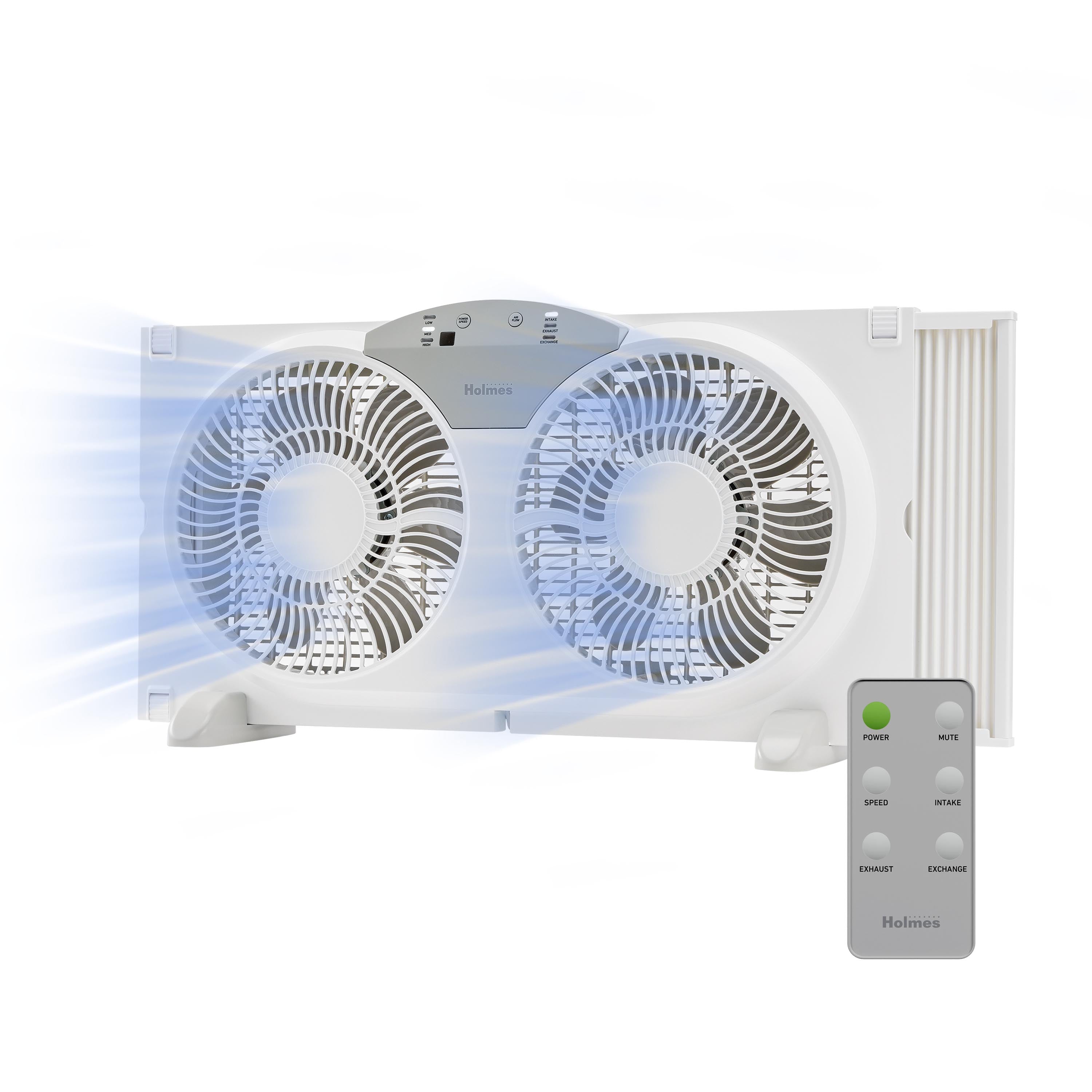 Holmes 9” Twin-Blade Digital Window Fan – 3 Speeds, Reversible Airflow, Remote Control, Expandable Panels, 12.6” High, White