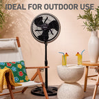 Holmes 16" Outdoor Misting Stand Fan – 3 Speeds, 3 Mist Settings, Adjustable Height & Head Tilt, Hose Connection, Black
