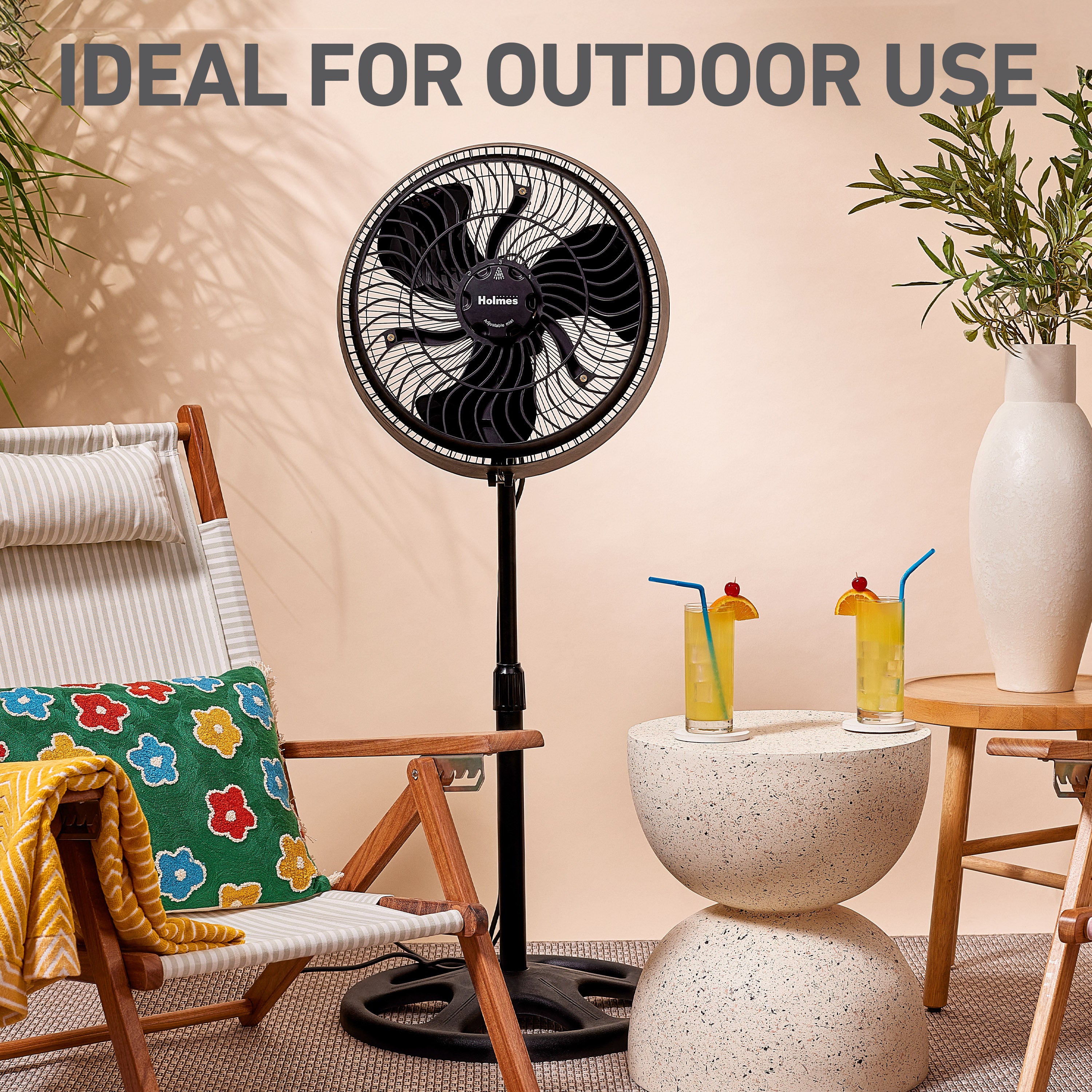 Holmes 16" Outdoor Misting Stand Fan – 3 Speeds, 3 Mist Settings, Adjustable Height & Head Tilt, Hose Connection, Black