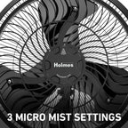 Holmes 16" Outdoor Misting Stand Fan – 3 Speeds, 3 Mist Settings, Adjustable Height & Head Tilt, Hose Connection, Black