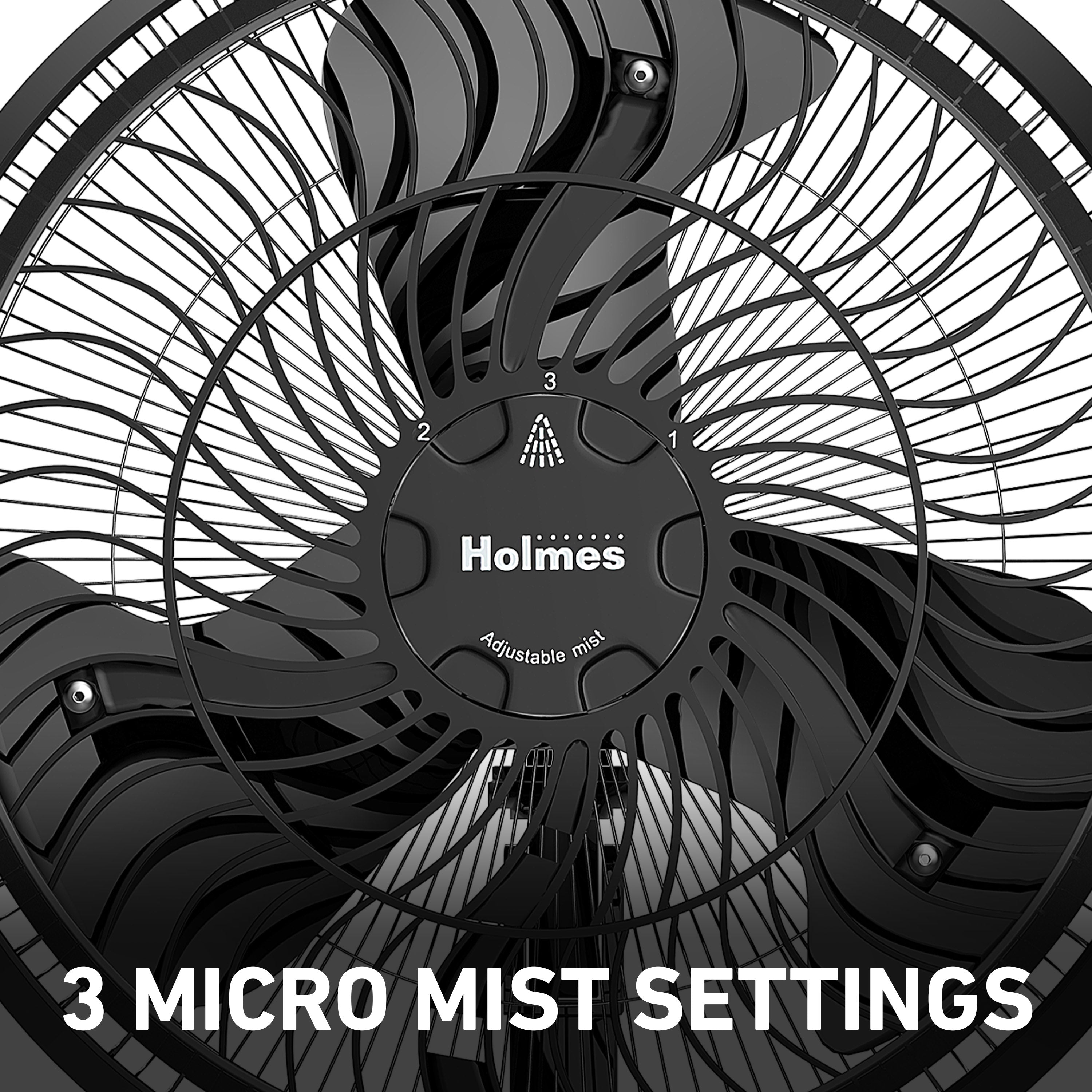 Holmes 16" Outdoor Misting Stand Fan – 3 Speeds, 3 Mist Settings, Adjustable Height & Head Tilt, Hose Connection, Black