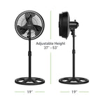 Holmes 16" Outdoor Misting Stand Fan – 3 Speeds, 3 Mist Settings, Adjustable Height & Head Tilt, Hose Connection, Black