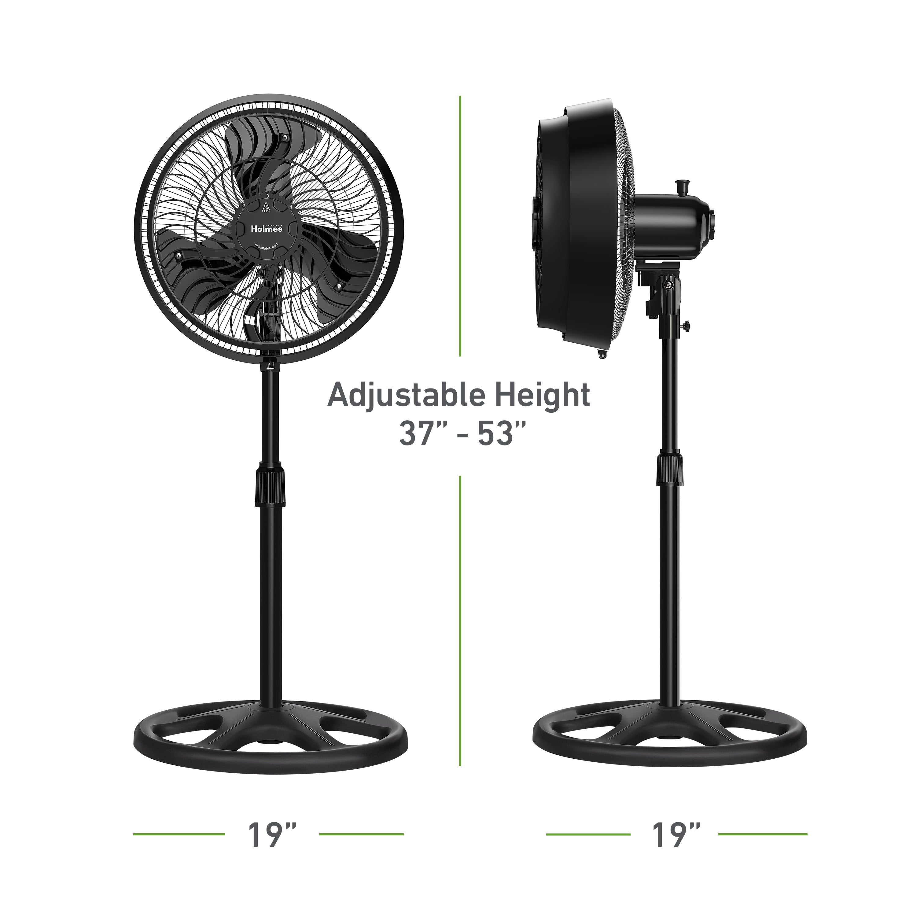 Holmes 16" Outdoor Misting Stand Fan – 3 Speeds, 3 Mist Settings, Adjustable Height & Head Tilt, Hose Connection, Black