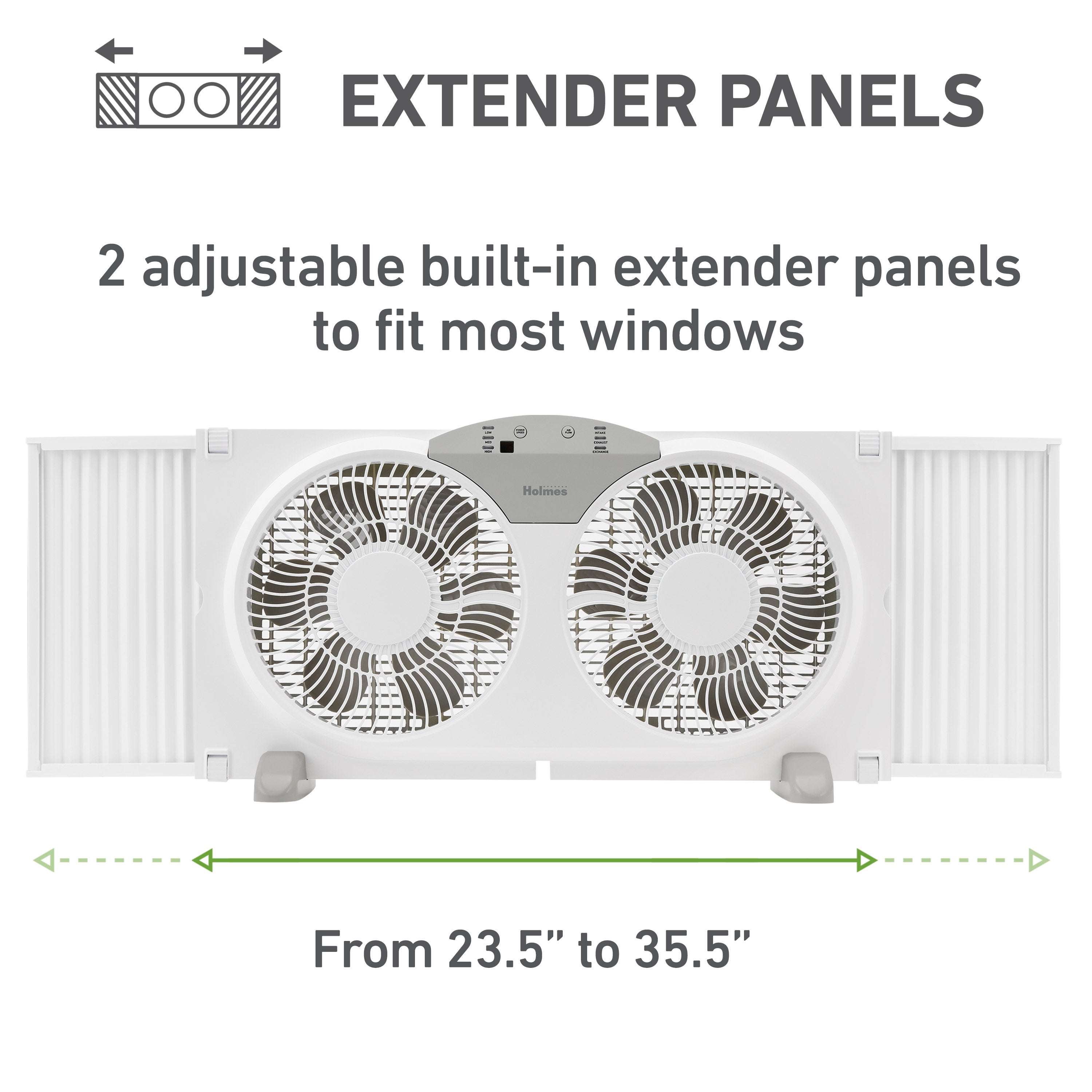 Holmes 9” Twin-Blade Digital Window Fan – 3 Speeds, Reversible Airflow, Remote Control, Expandable Panels, 12.6” High, White