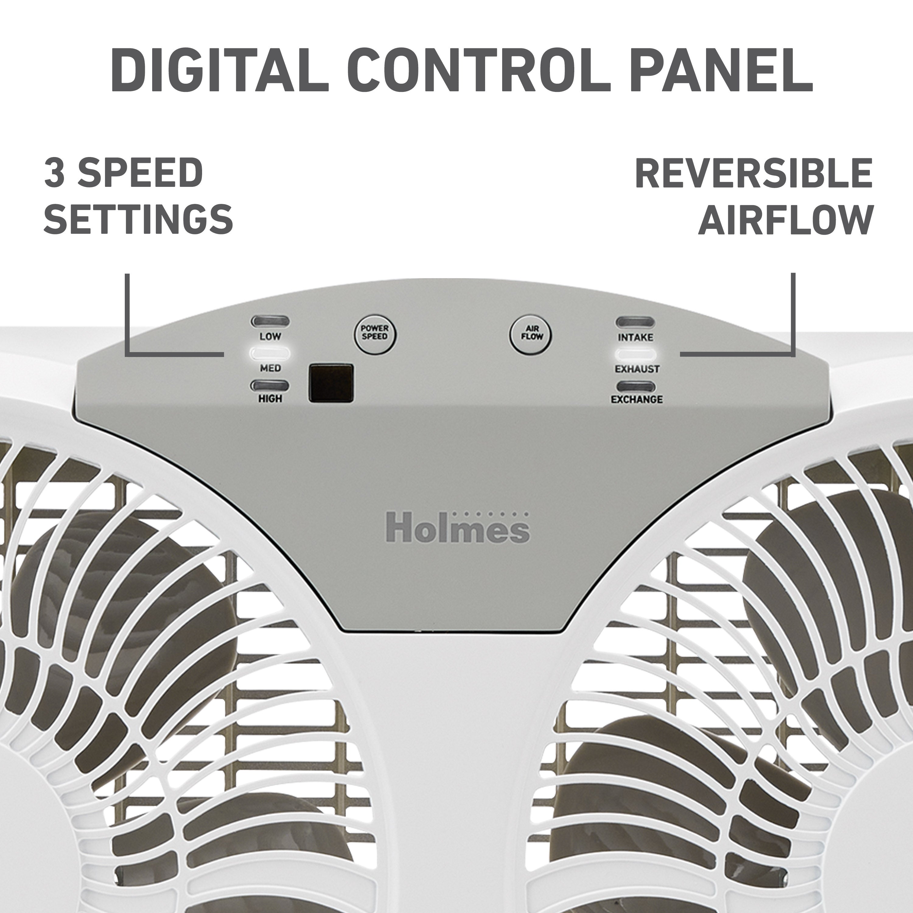 Holmes 9” Twin-Blade Digital Window Fan – 3 Speeds, Reversible Airflow, Remote Control, Expandable Panels, 12.6” High, White
