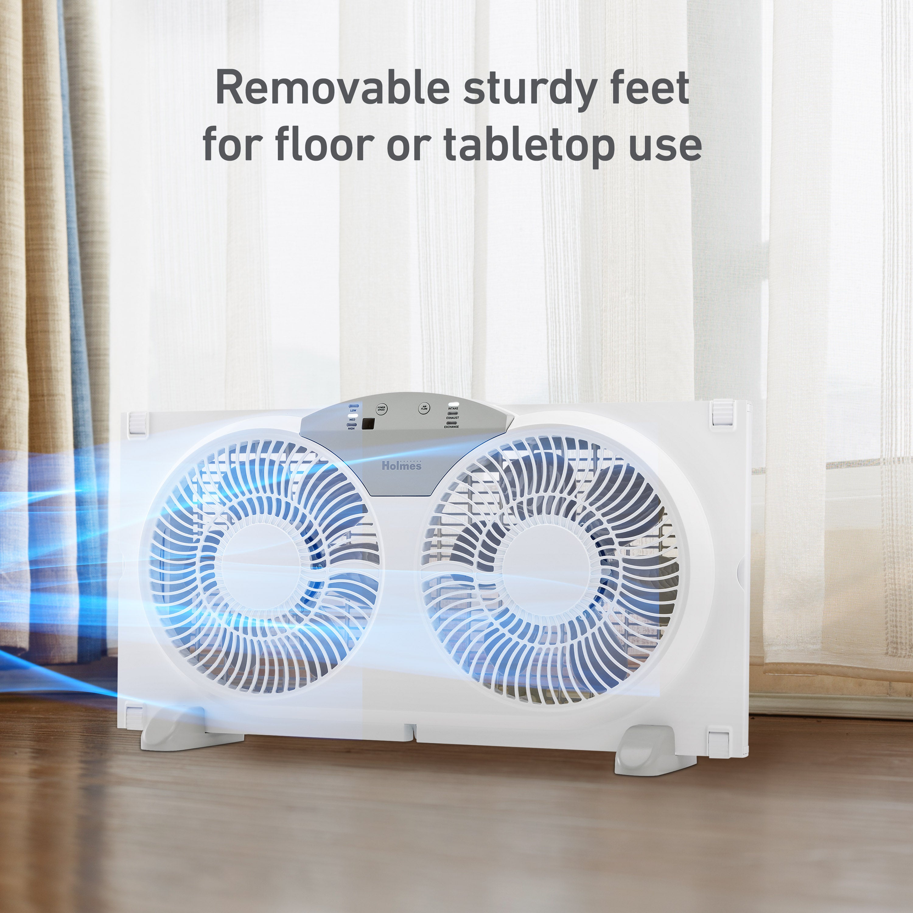 Holmes 9” Twin-Blade Digital Window Fan – 3 Speeds, Reversible Airflow, Remote Control, Expandable Panels, 12.6” High, White