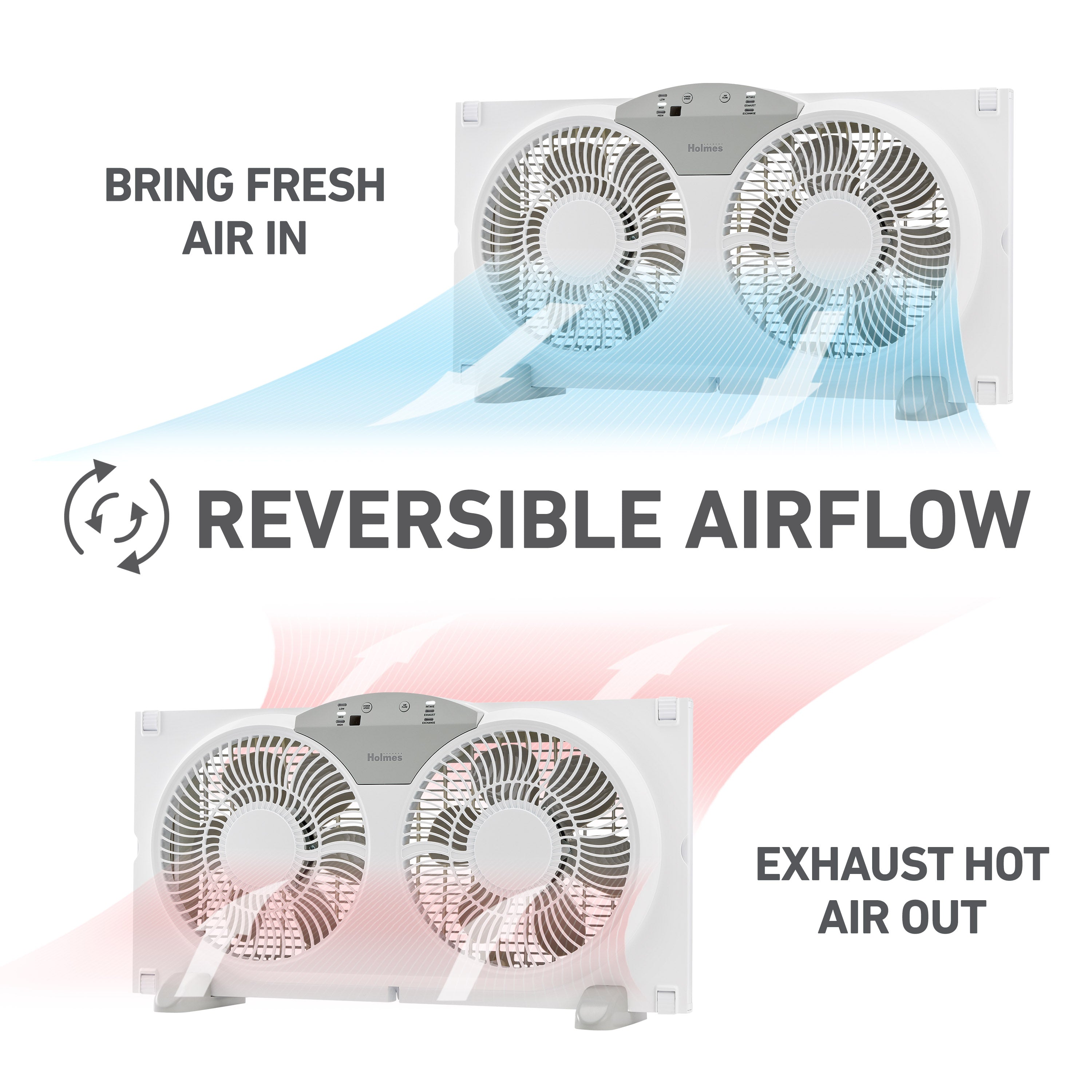 Holmes 9” Twin-Blade Digital Window Fan – 3 Speeds, Reversible Airflow, Remote Control, Expandable Panels, 12.6” High, White