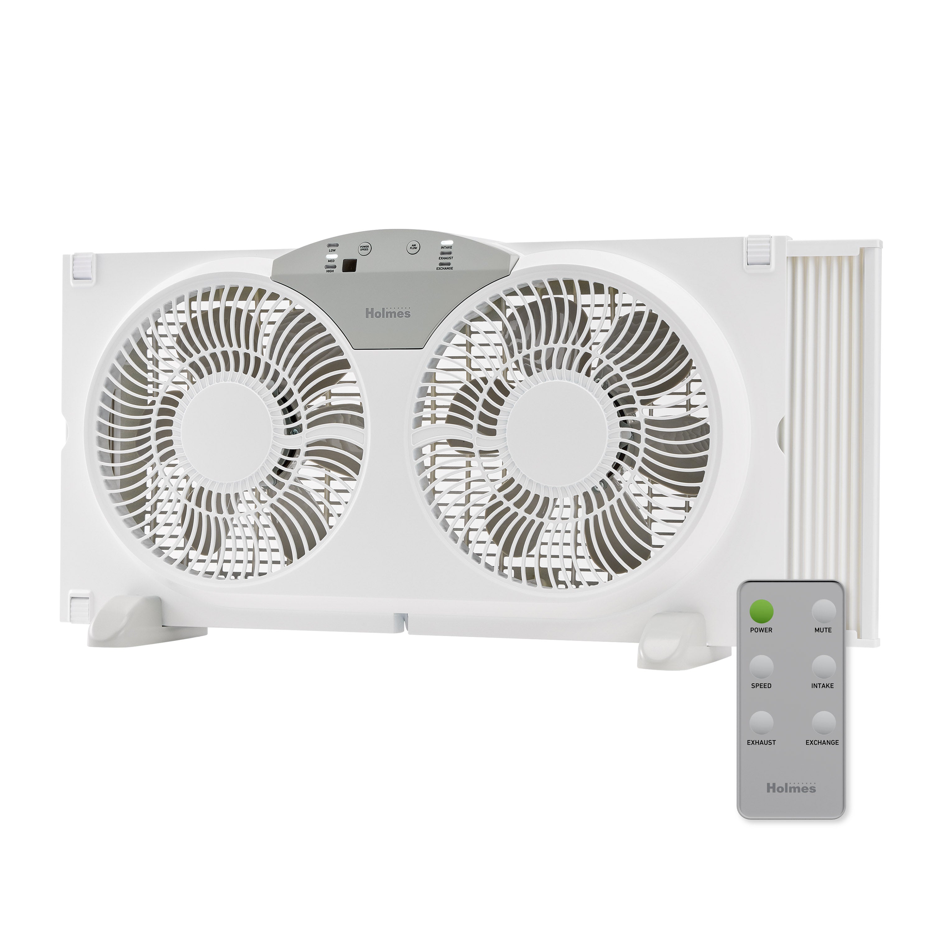 Holmes 9” Twin-Blade Digital Window Fan – 3 Speeds, Reversible Airflow, Remote Control, Expandable Panels, 12.6” High, White
