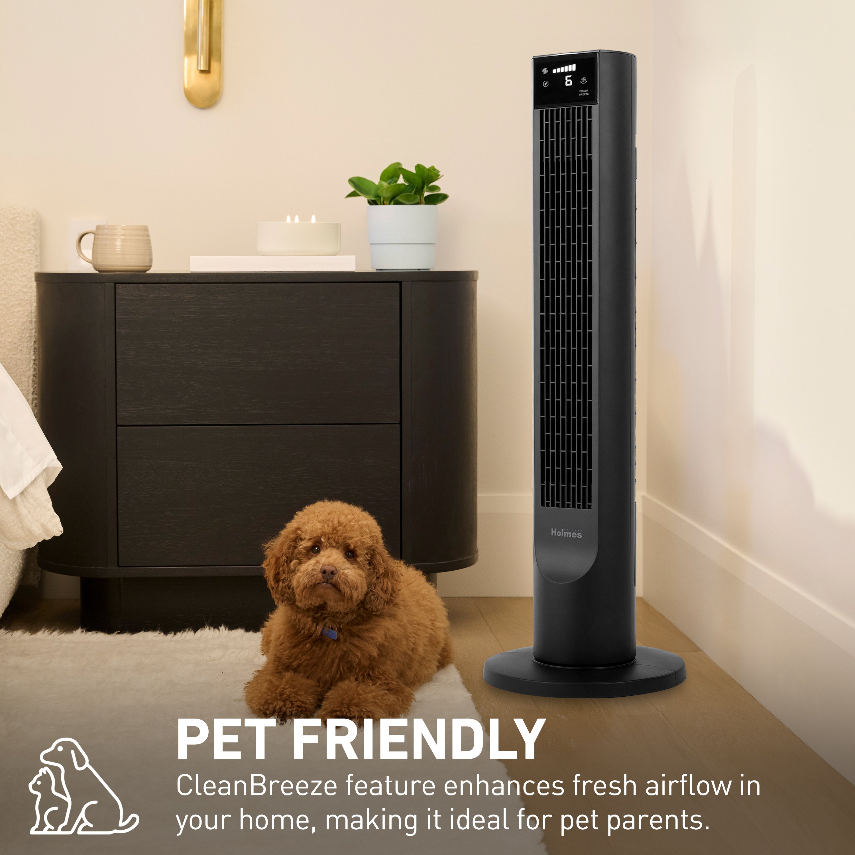 Holmes 36" Digital CleanBreeze Tower Fan with Remote 6 Speeds 75° Oscillation Black
