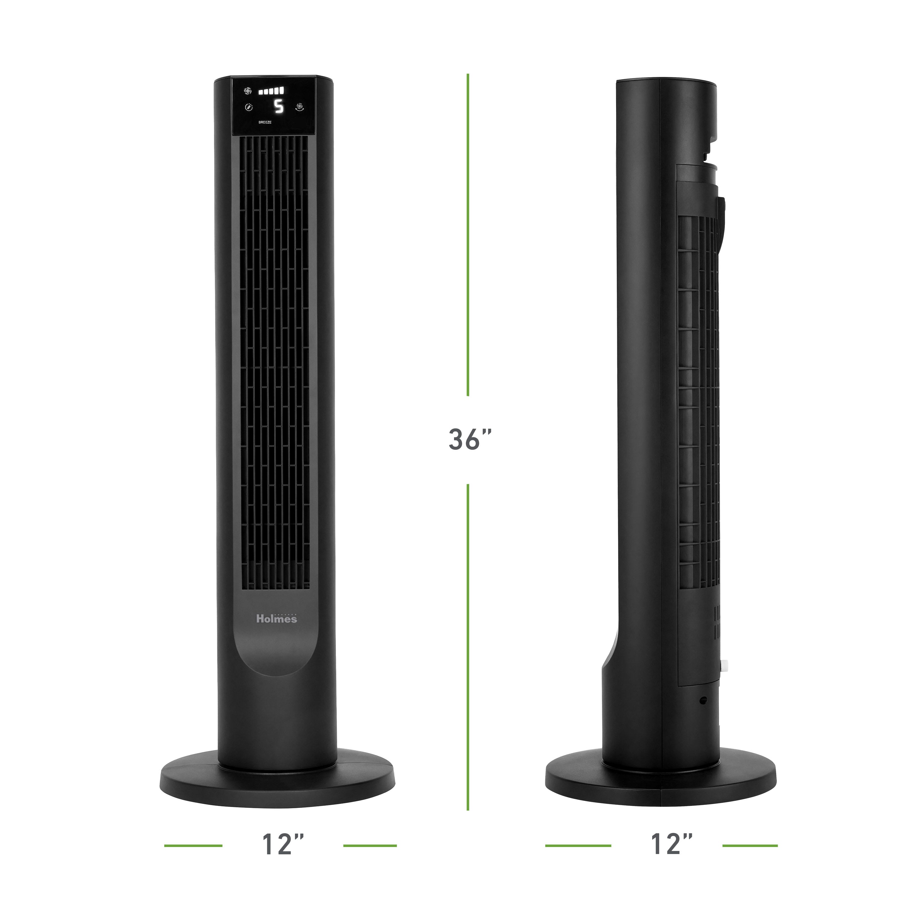 Holmes 36" Digital CleanBreeze Tower Fan with Remote 6 Speeds 75° Oscillation Black