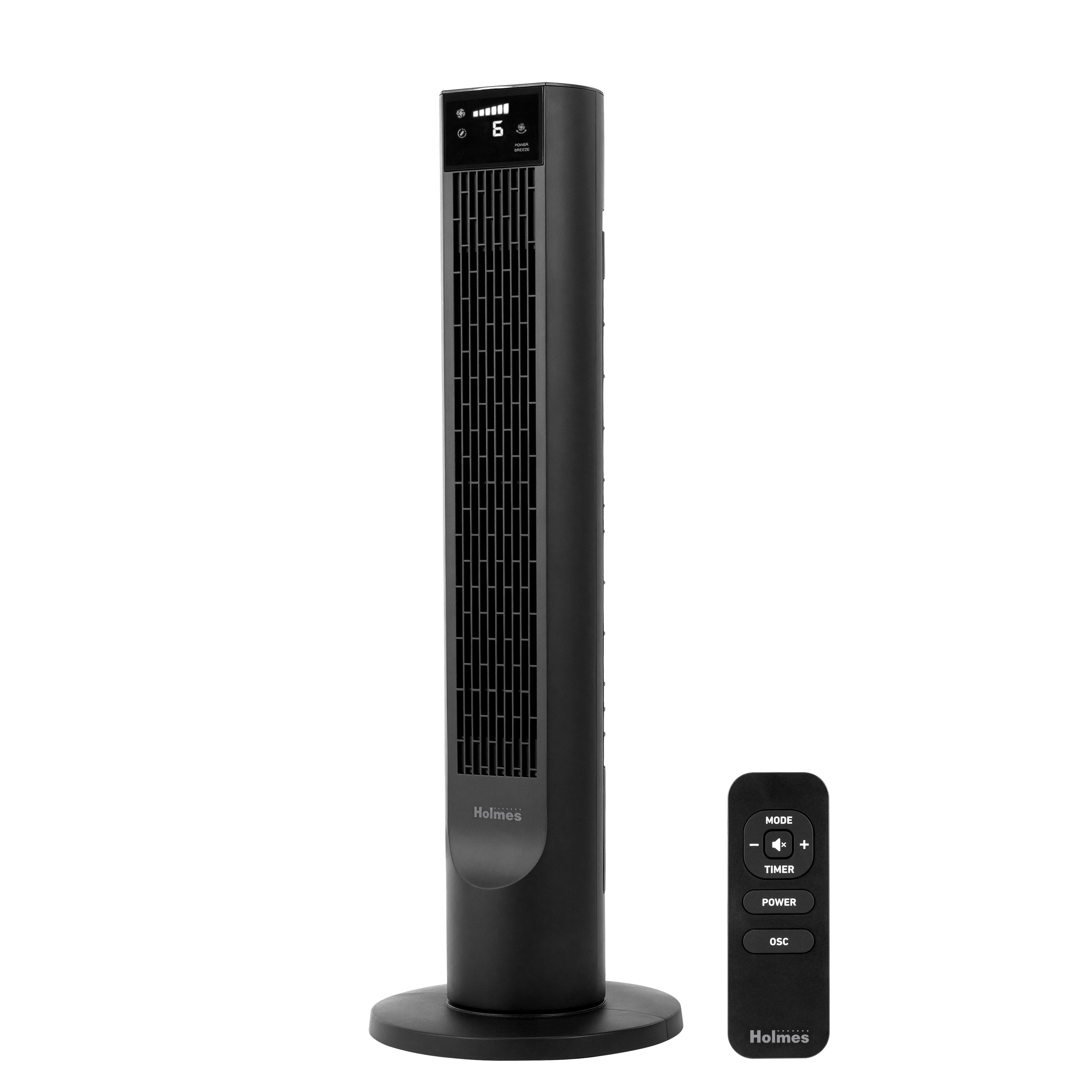 Holmes 36" Digital CleanBreeze Tower Fan with Remote 6 Speeds 75° Oscillation Black