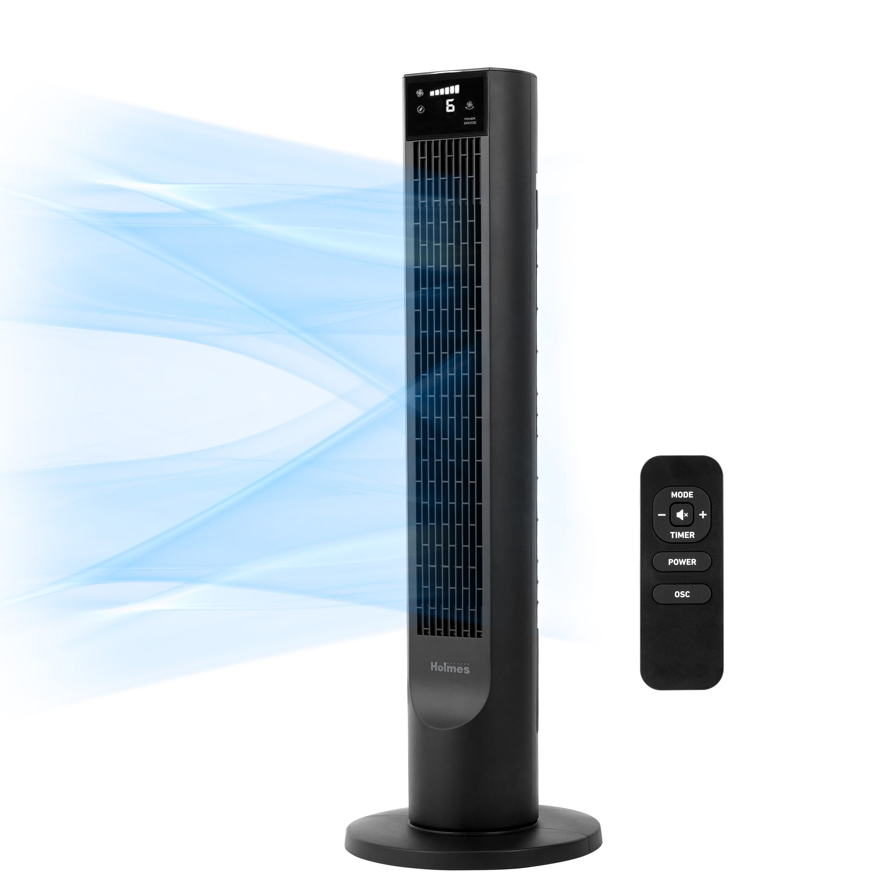 Holmes 36" Digital CleanBreeze Tower Fan with Remote 6 Speeds 75° Oscillation Black