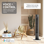 Holmes 36" SmartConnect Wi-Fi Tower Fan, 3 Speeds, Voice Control, Remote, Auto Timer, Black