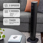 Holmes 36" SmartConnect Wi-Fi Tower Fan, 3 Speeds, Voice Control, Remote, Auto Timer, Black