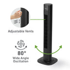 Holmes 36" SmartConnect Wi-Fi Tower Fan, 3 Speeds, Voice Control, Remote, Auto Timer, Black