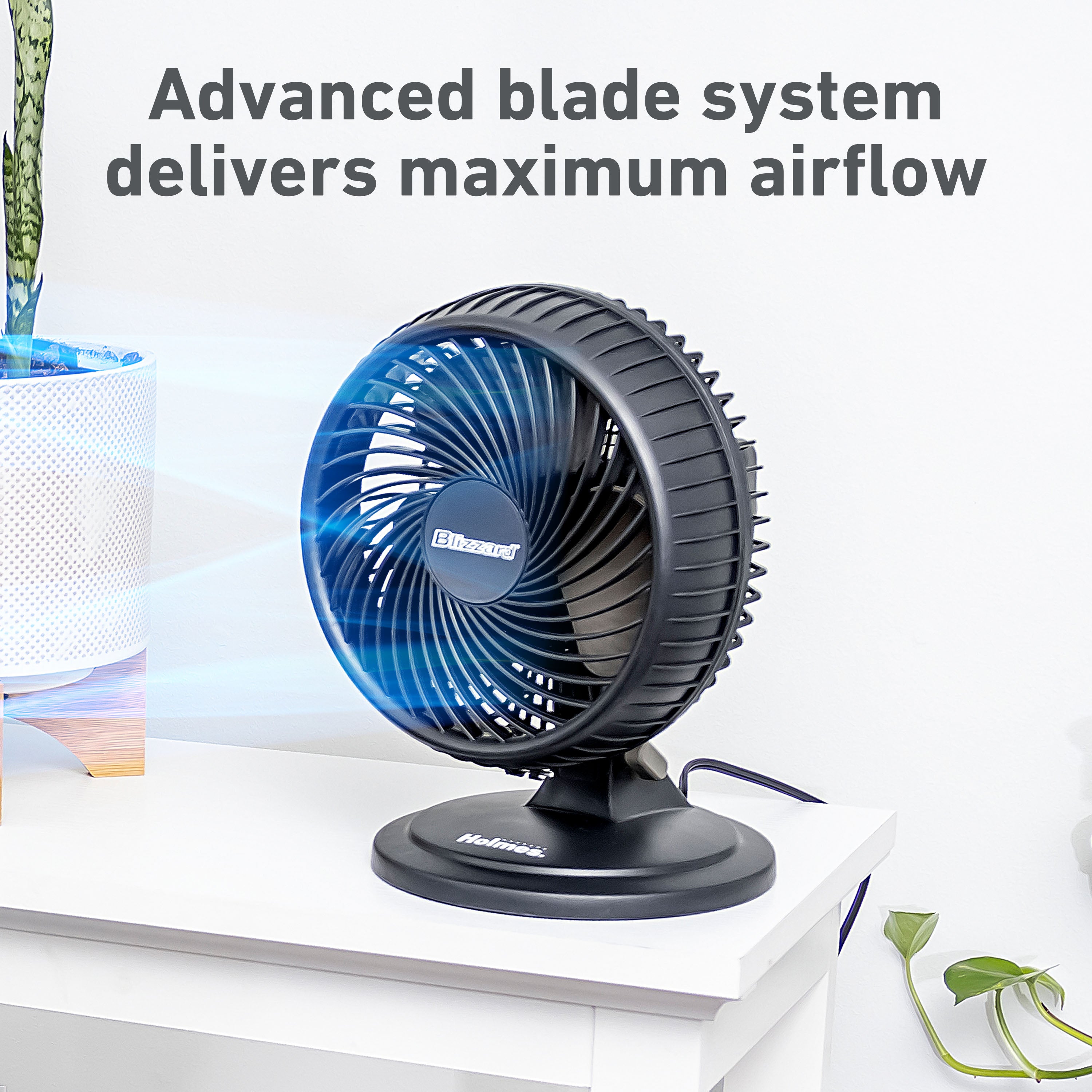 Holmes Blizzard 7" Table Fan, 2 Speeds, 3 Blades, 85° Oscillation, 20° Adjustable Head, Home, Bedroom and Office, Charcoal Matte