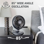 Holmes Blizzard 7" Table Fan, 2 Speeds, 3 Blades, 85° Oscillation, 20° Adjustable Head, Home, Bedroom and Office, Charcoal Matte