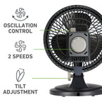 Holmes Blizzard 7" Table Fan, 2 Speeds, 3 Blades, 85° Oscillation, 20° Adjustable Head, Home, Bedroom and Office, Charcoal Matte