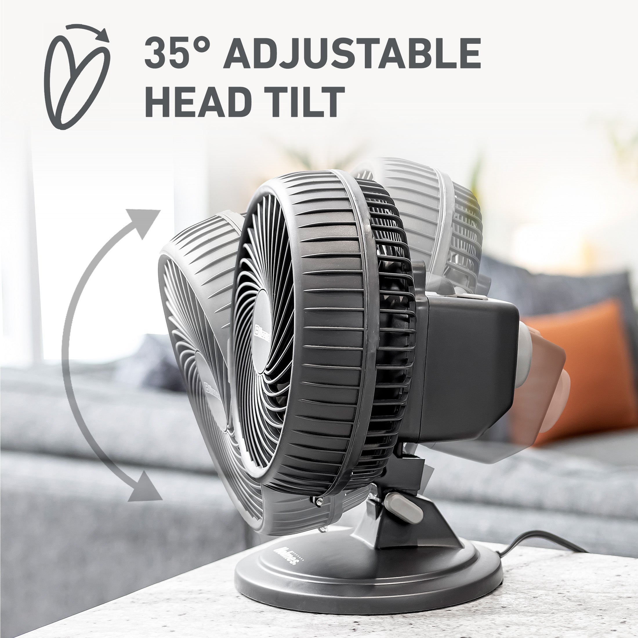 Holmes Blizzard 7" Table Fan, 2 Speeds, 3 Blades, 85° Oscillation, 20° Adjustable Head, Home, Bedroom and Office, Charcoal Matte