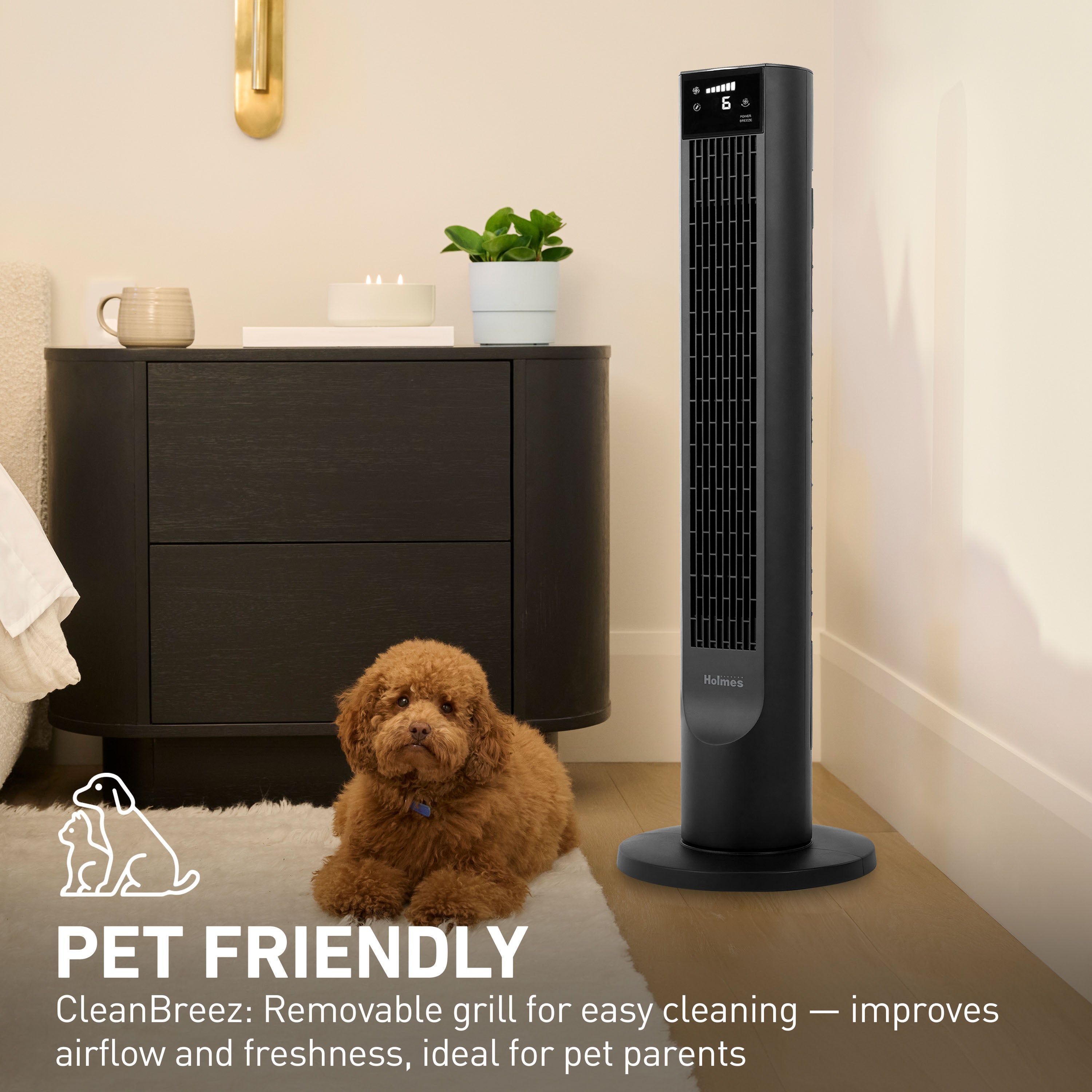 Holmes 36" Digital CleanBreeze Tower Fan with Remote 6 Speeds 75° Oscillation Black