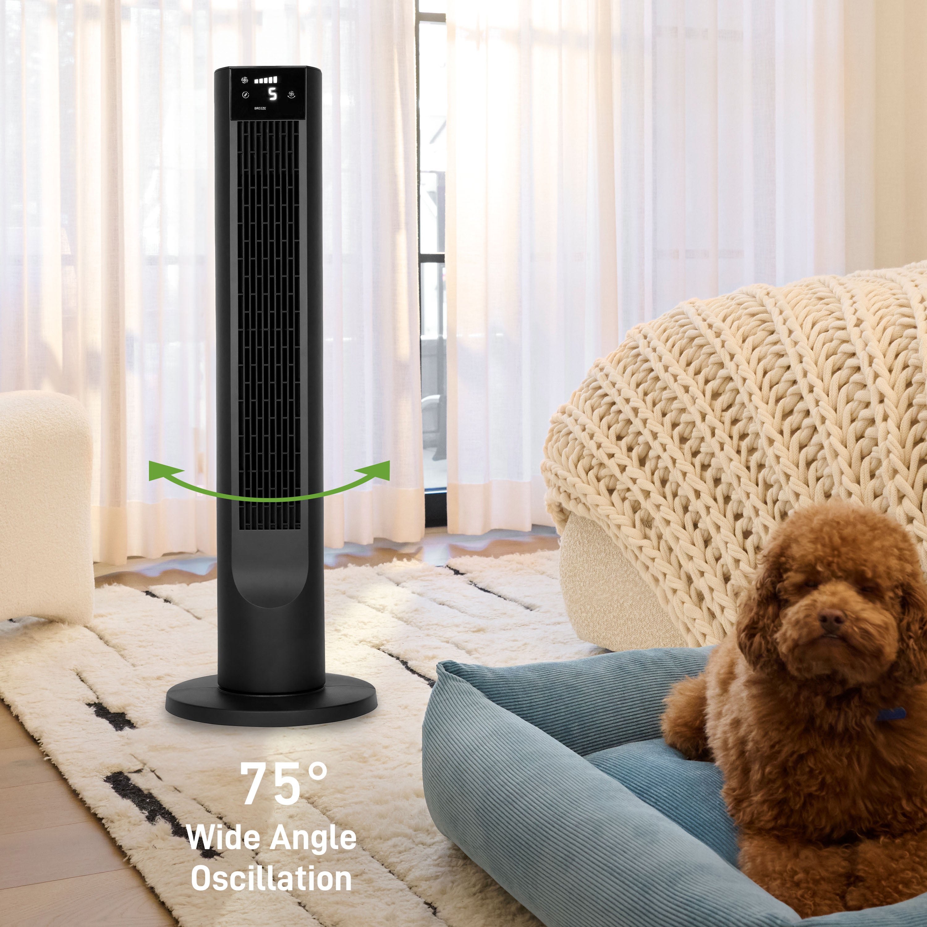 Holmes 36" Digital CleanBreeze Tower Fan with Remote 6 Speeds 75° Oscillation Black