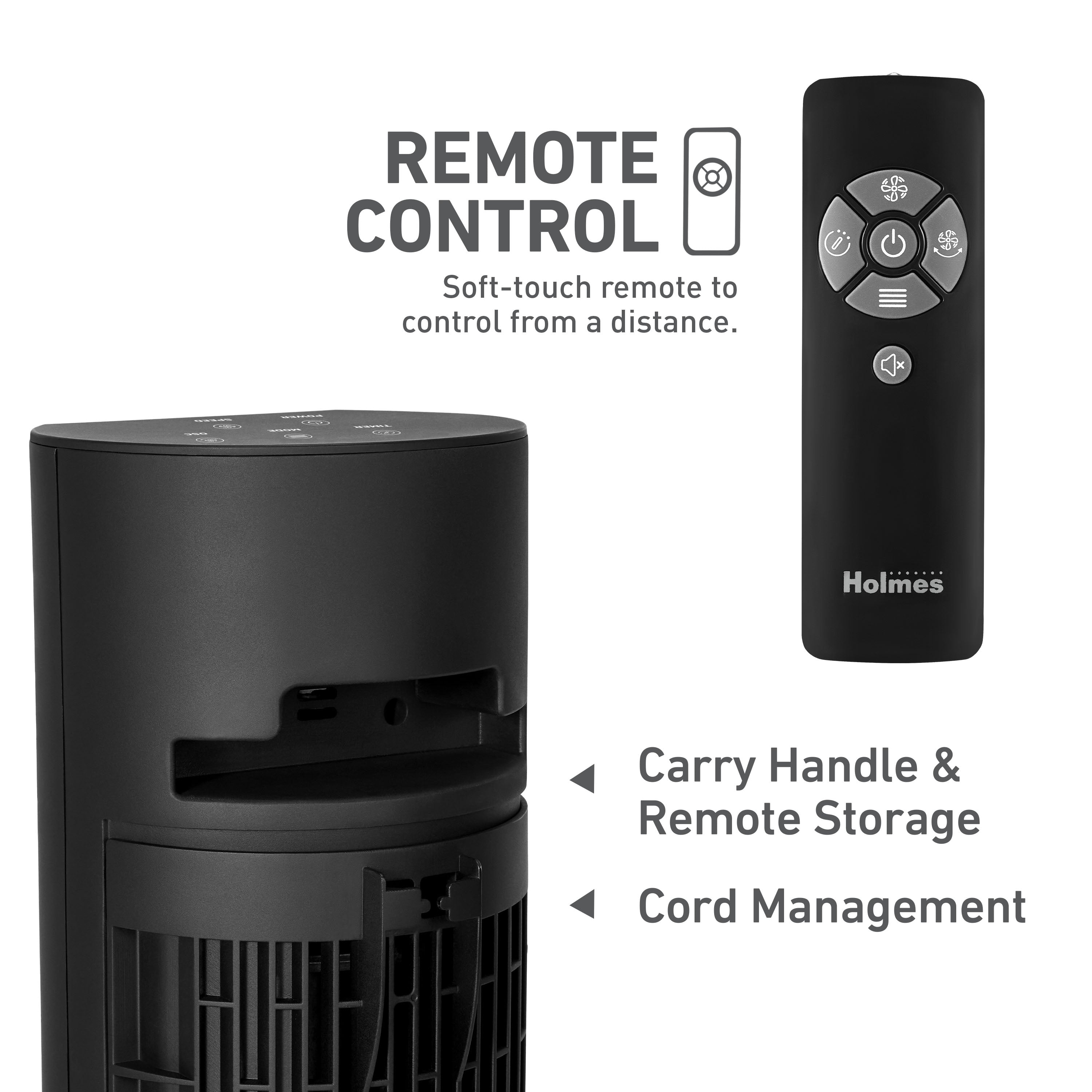 Holmes 36" Digital CleanBreeze Tower Fan with Remote 6 Speeds 75° Oscillation Black