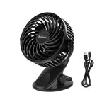 Holmes 4” Rechargeable Clip Fan, 360° Tilt, Strong Airflow, USB, Long Battery, Black