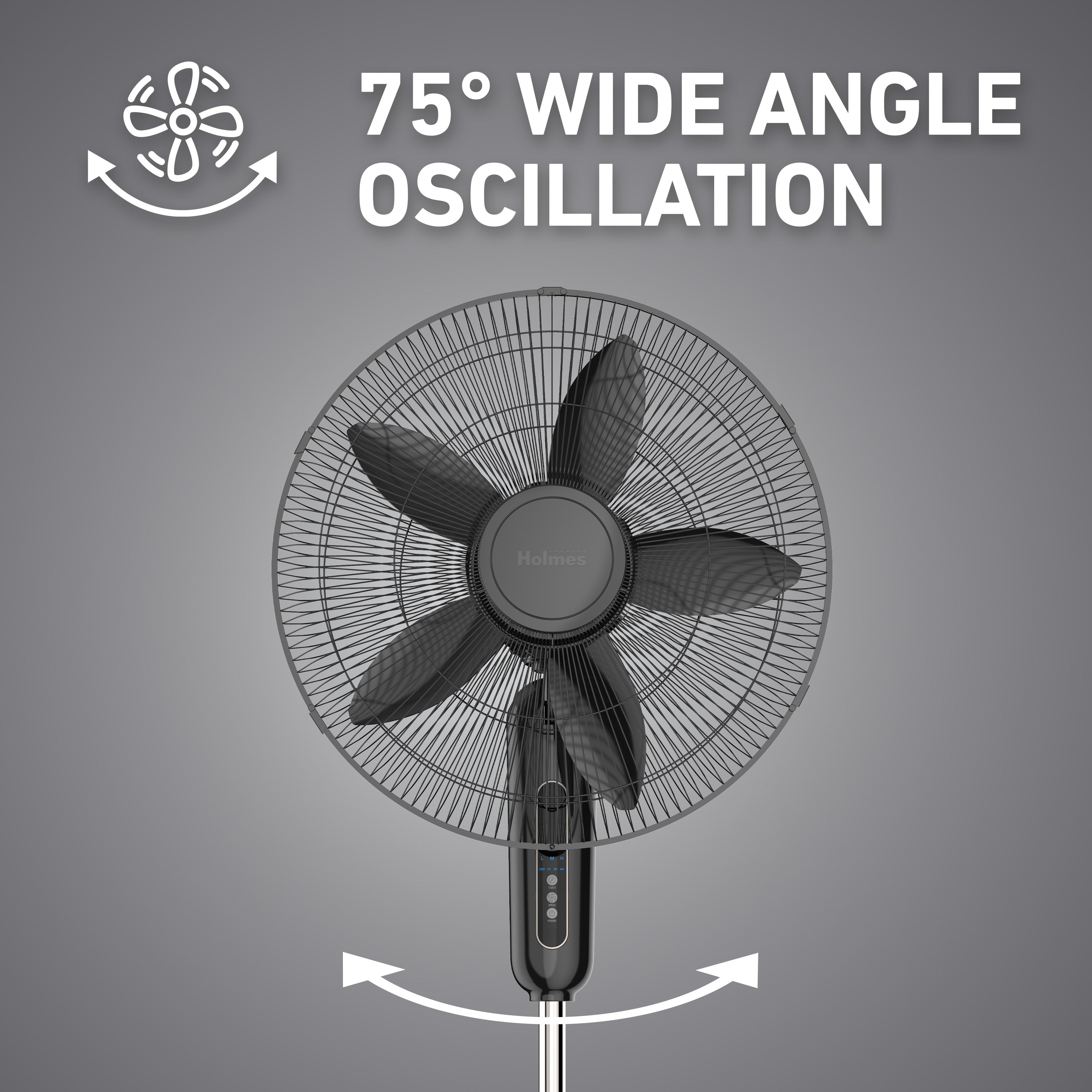 Holmes 18 Inch Oscillating Stand Fan 3 Speed Powerful Airflow Adjustable Height 30 Degree Tilt Wide Angle