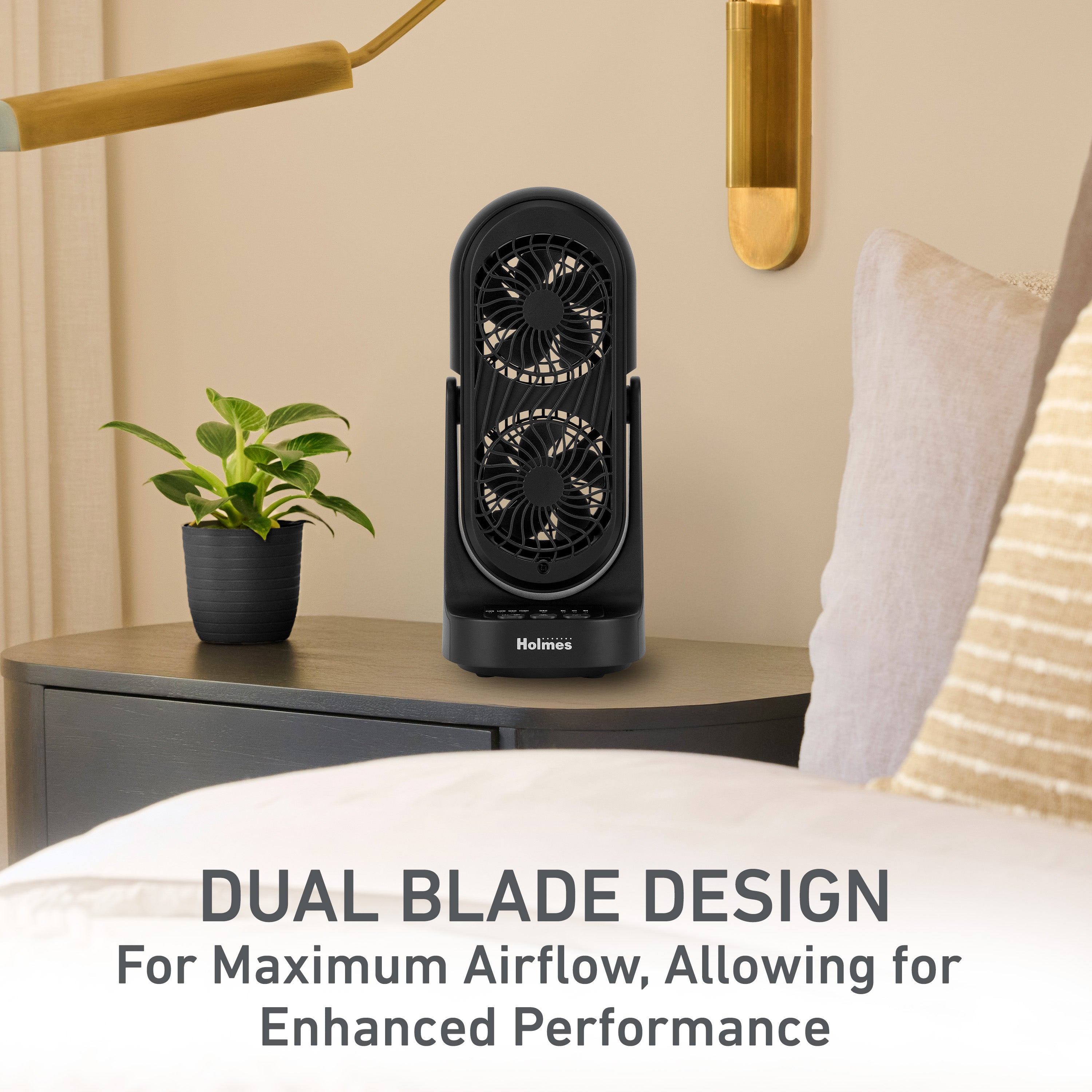 Holmes DuoBreeze 13” Desk Fan – with CleanBreeze, Adjustable Tilt, 3 Speeds, 8-Hour Timer, Black