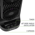 Holmes DuoBreeze 13” Desk Fan – with CleanBreeze, Adjustable Tilt, 3 Speeds, 8-Hour Timer, Black