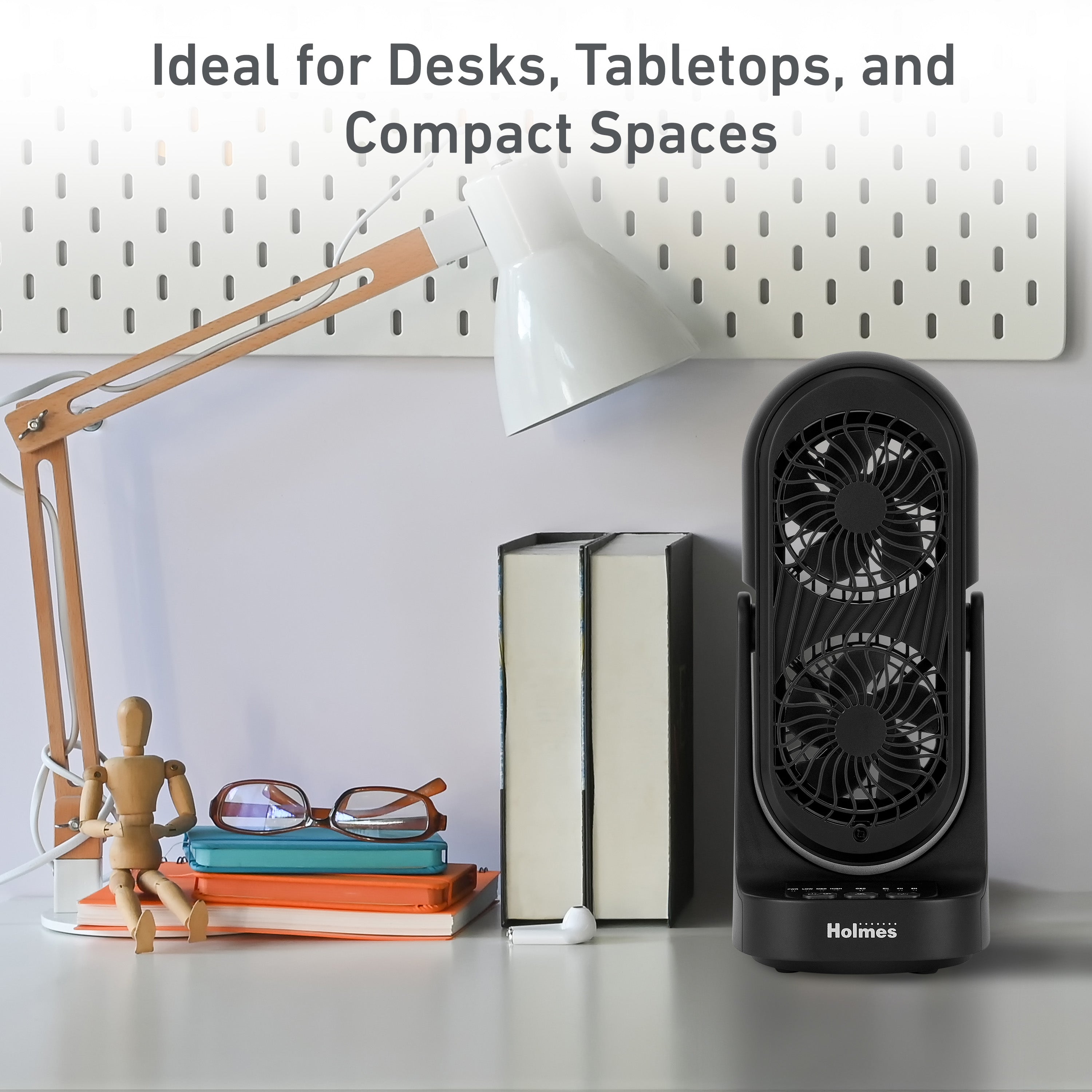 Holmes DuoBreeze 13” Desk Fan – with CleanBreeze, Adjustable Tilt, 3 Speeds, 8-Hour Timer, Black