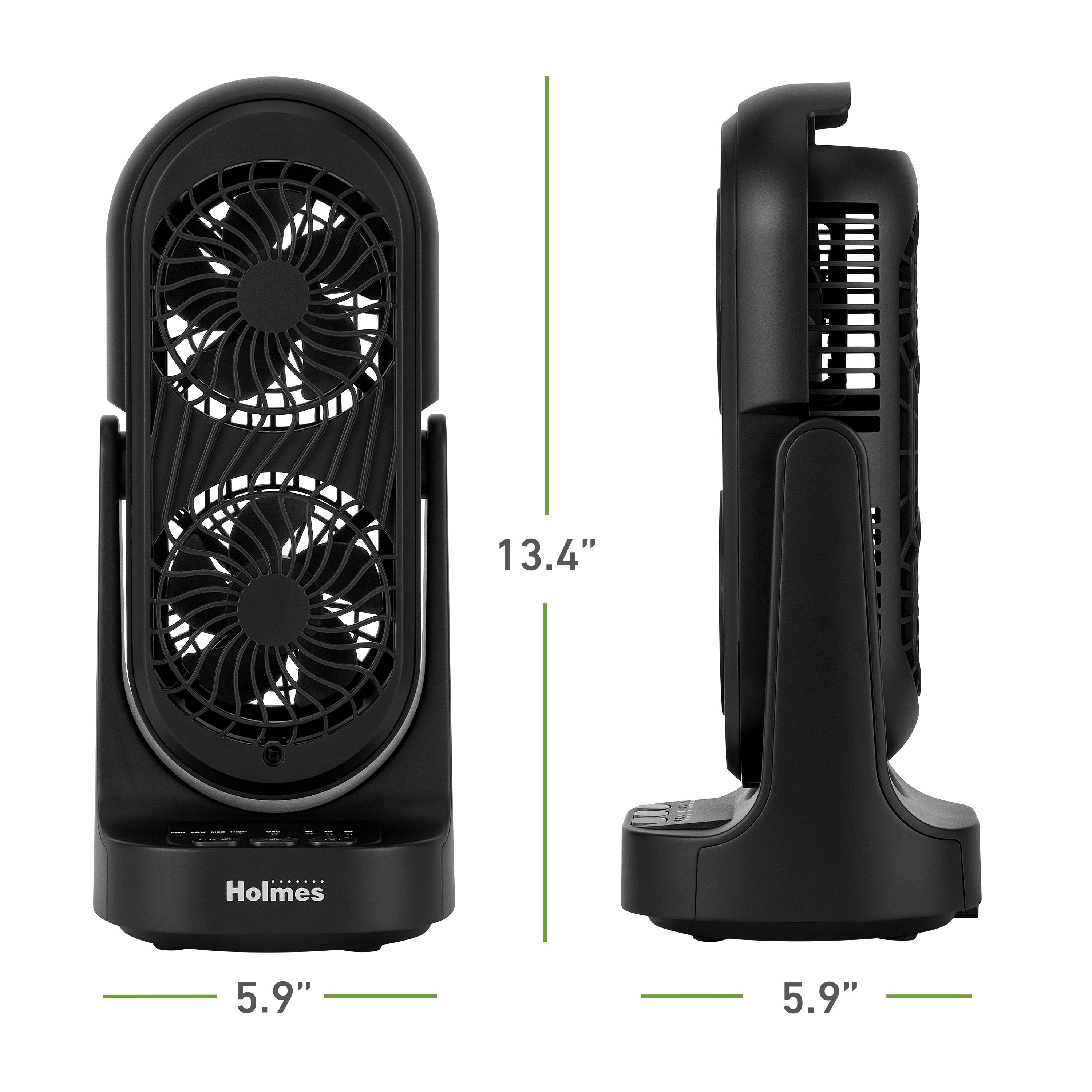 Holmes DuoBreeze 13” Desk Fan – with CleanBreeze, Adjustable Tilt, 3 Speeds, 8-Hour Timer, Black