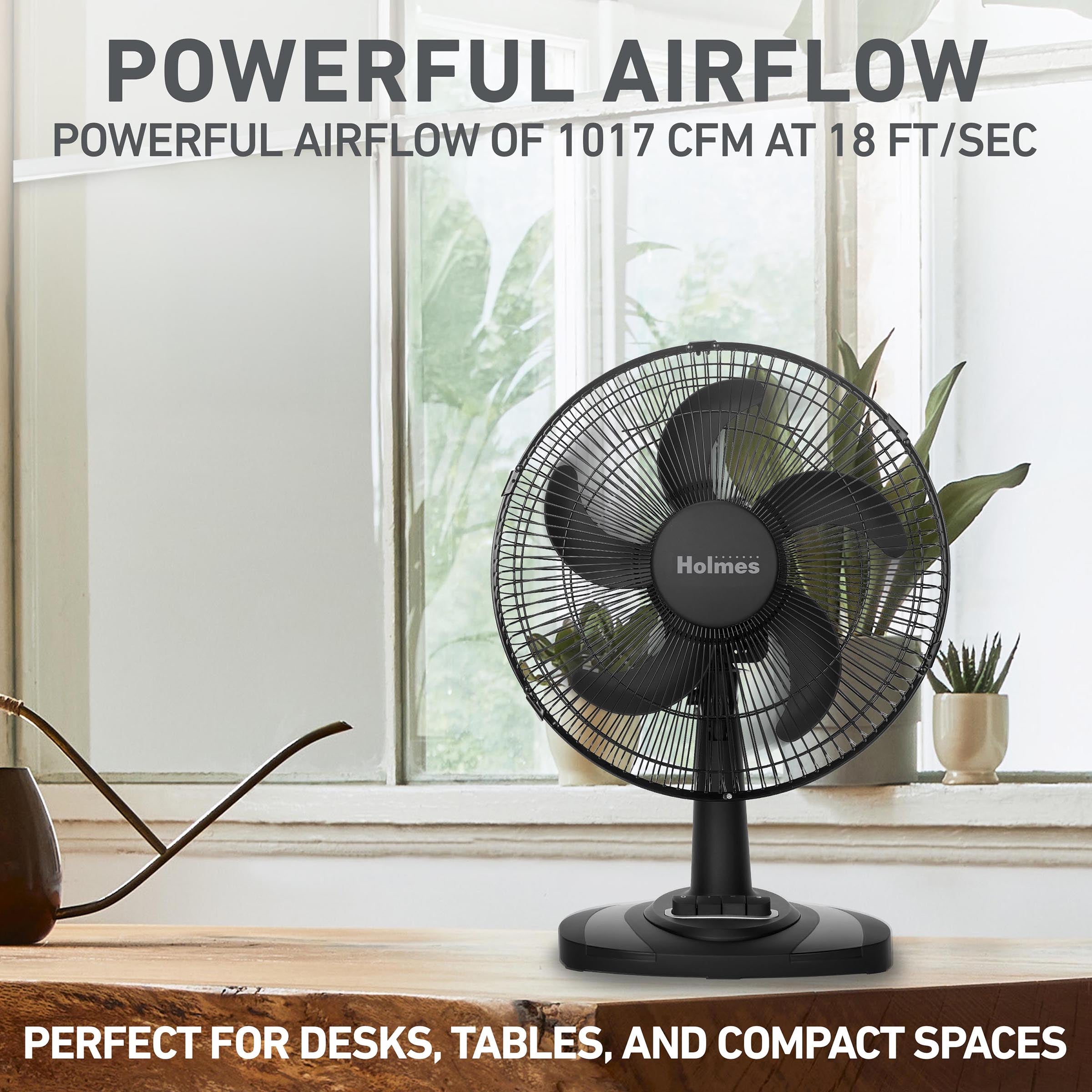 Holmes 12" TableBreeze Oscillating Table Fan 3 Speeds Black
