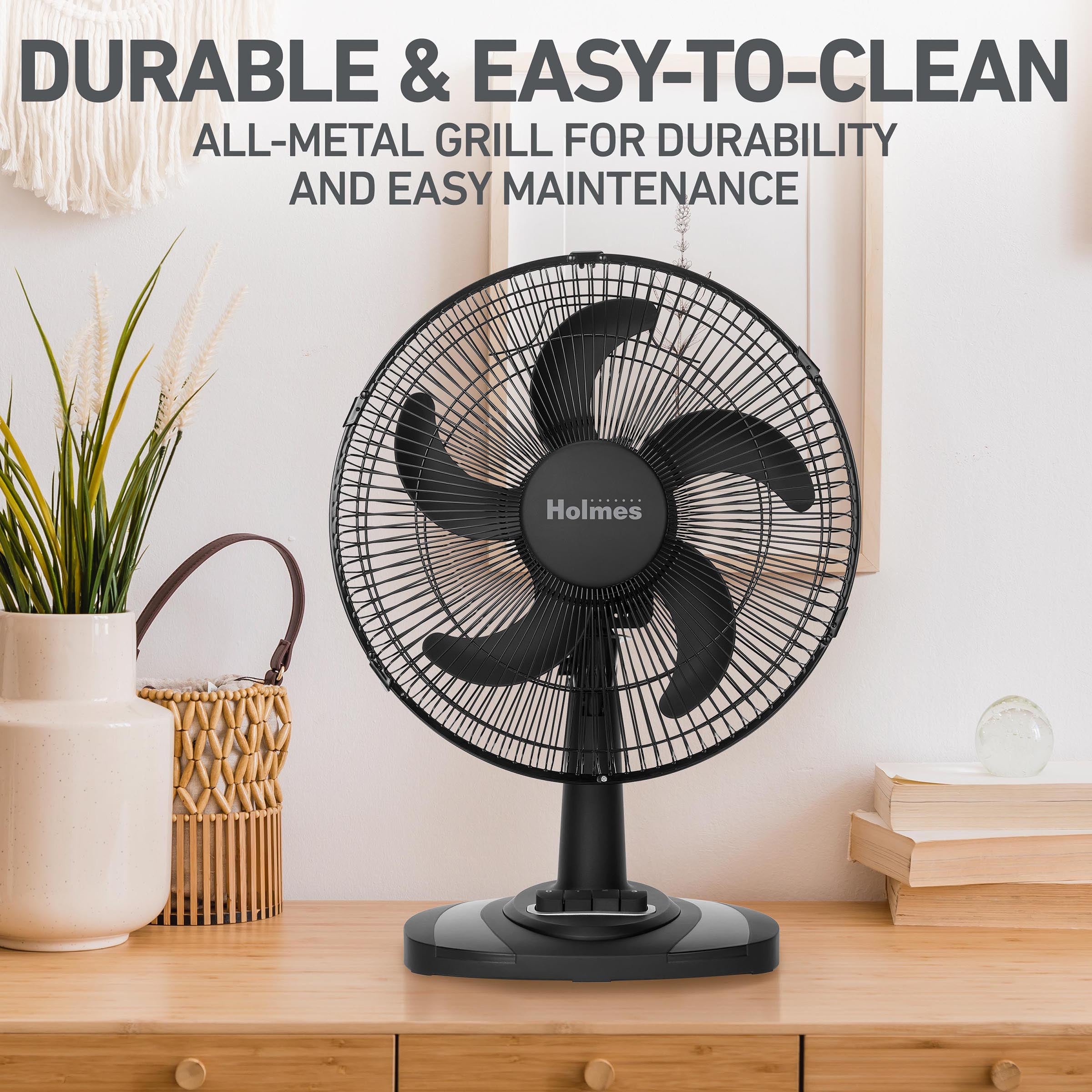 Holmes 12" TableBreeze Oscillating Table Fan 3 Speeds Black