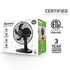 Holmes 12" TableBreeze Oscillating Table Fan 3 Speeds Black