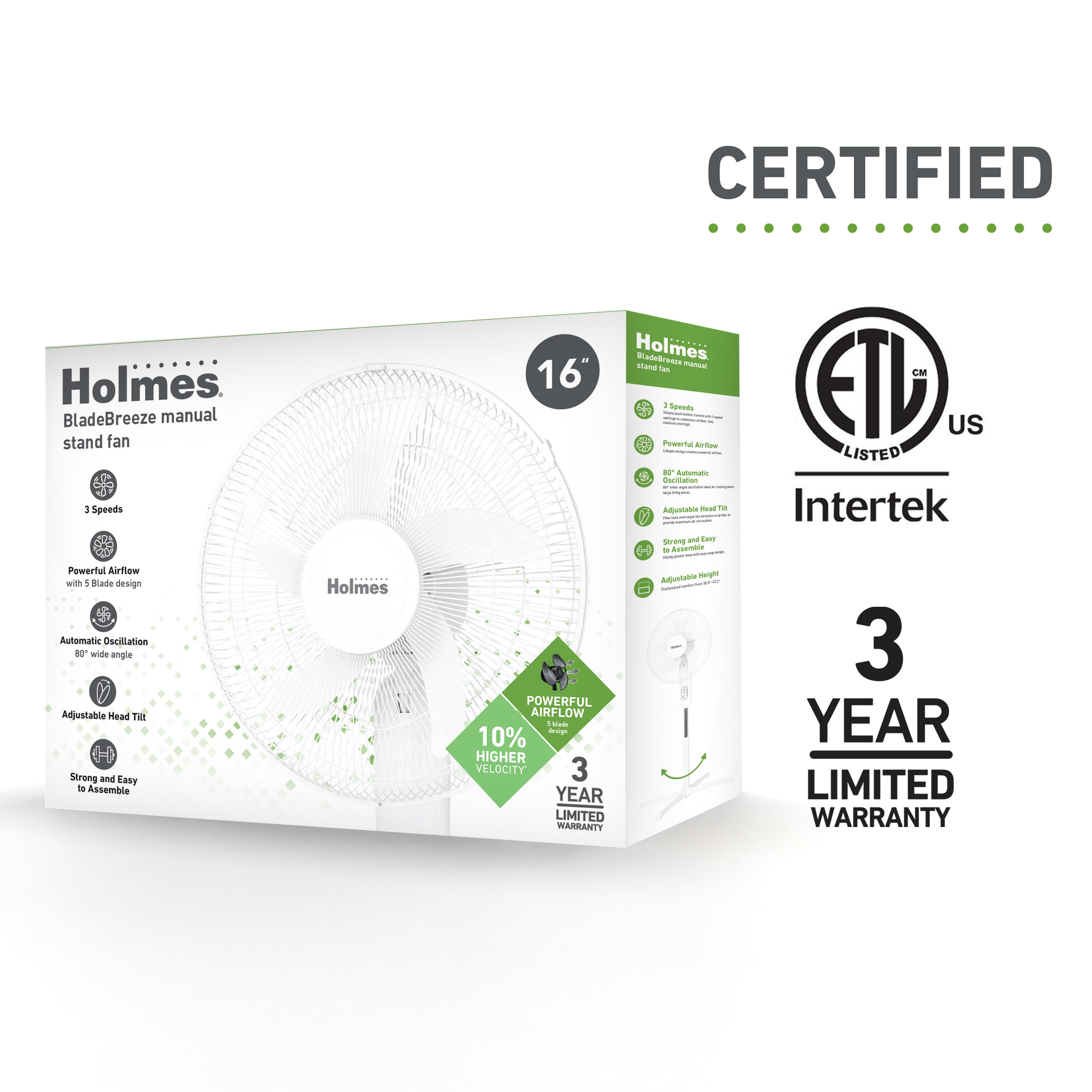Holmes 16” BladeBreeze Manual Stand Fan Oscillation Tilt