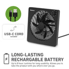 Holmes 10” Rechargeable Personal Fan – 3 Speeds, Portable, 60° Oscillation, 8-Hour Timer, USB Charging