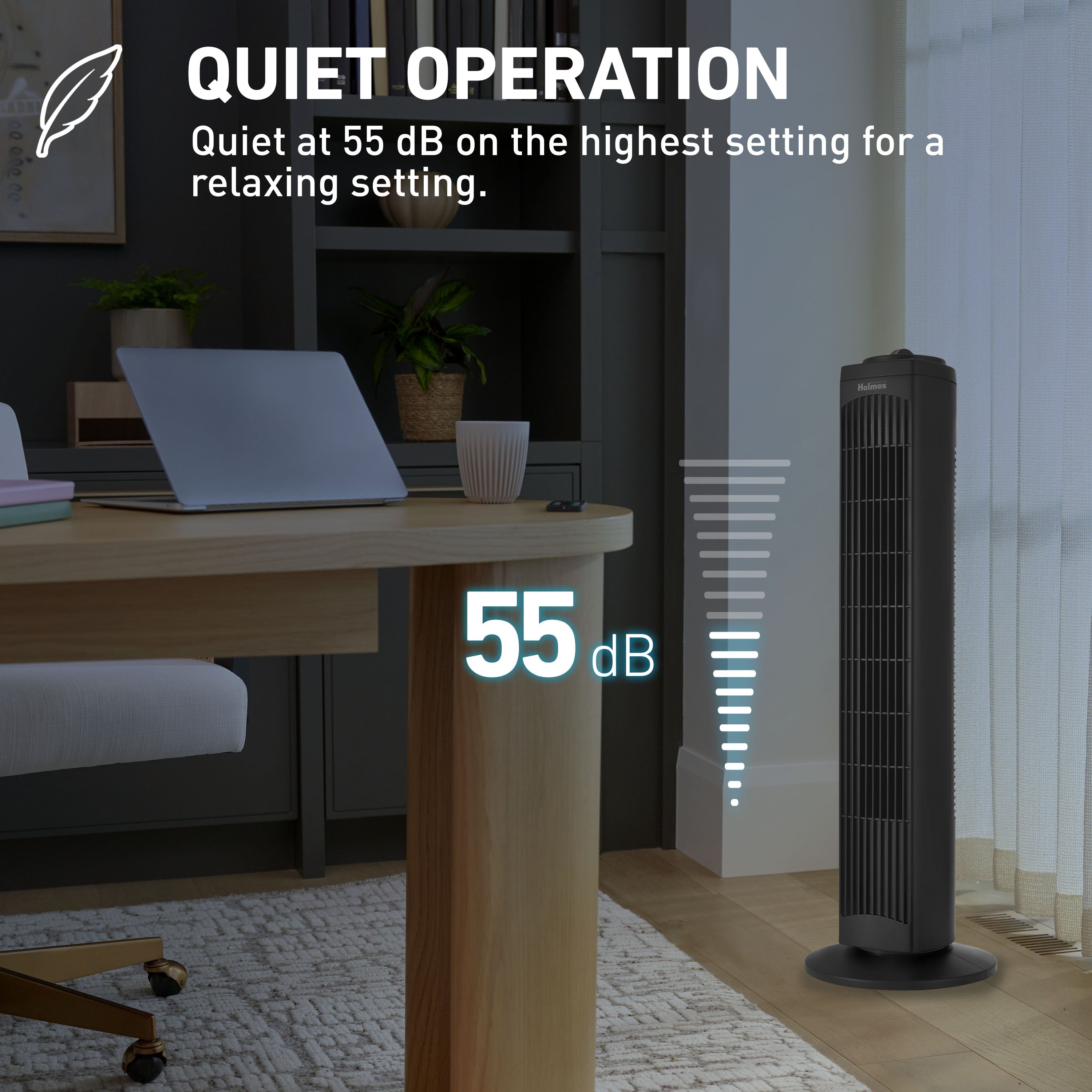 Holmes 29” Manual CleanBreeze Tower Fan 3 Speeds Oscillating Black