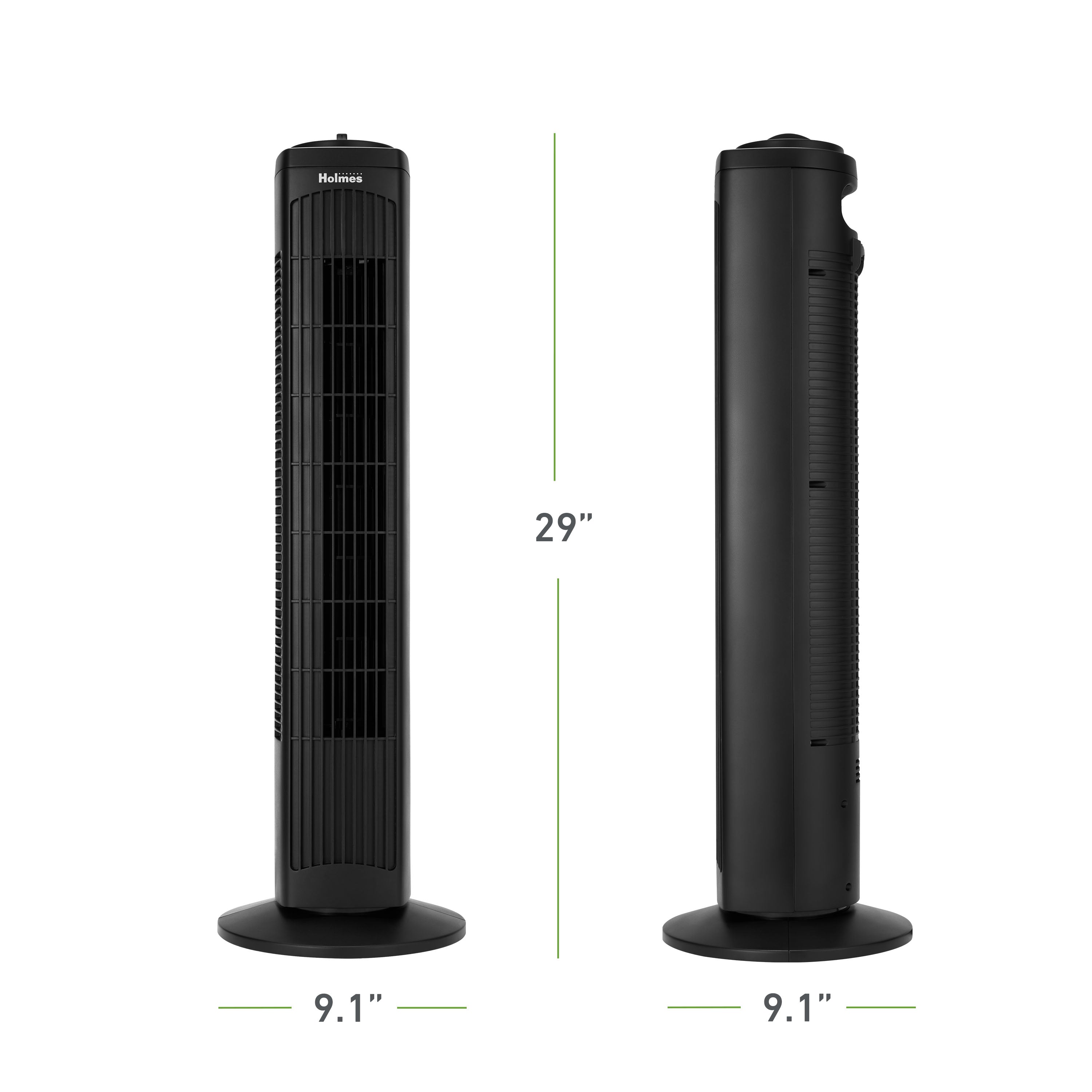 Holmes 29” Manual CleanBreeze Tower Fan 3 Speeds Oscillating Black