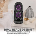 Holmes 13" DuoBreeze Desk Fan, Dual Blade, 3-Speed, Timer, CleanBreeze, Purple/Black