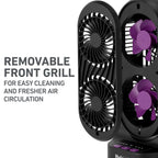 Holmes 13" DuoBreeze Desk Fan, Dual Blade, 3-Speed, Timer, CleanBreeze, Purple/Black