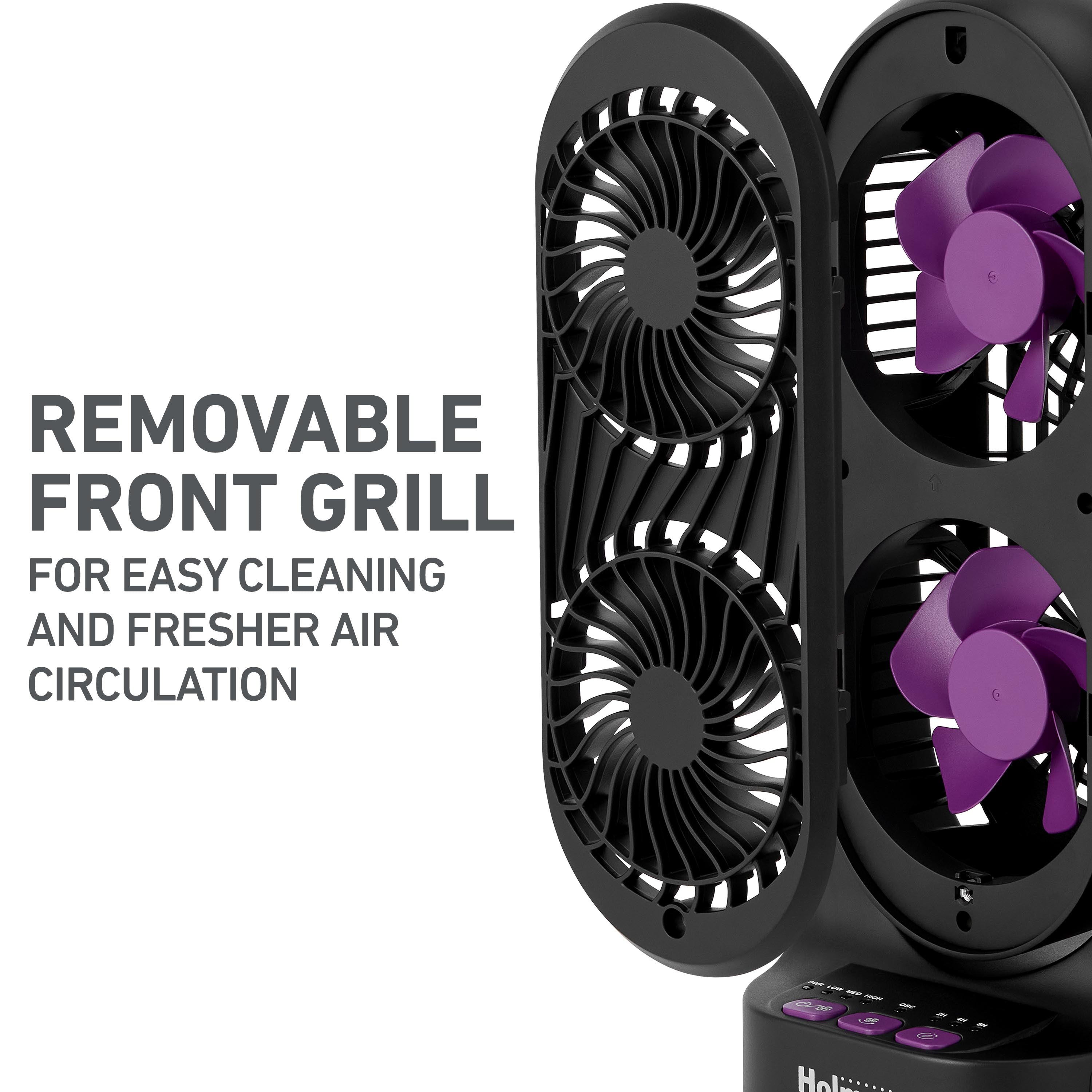 Holmes 13" DuoBreeze Desk Fan, Dual Blade, 3-Speed, Timer, CleanBreeze, Purple/Black