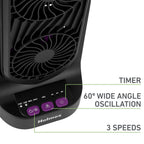 Holmes 13" DuoBreeze Desk Fan, Dual Blade, 3-Speed, Timer, CleanBreeze, Purple/Black