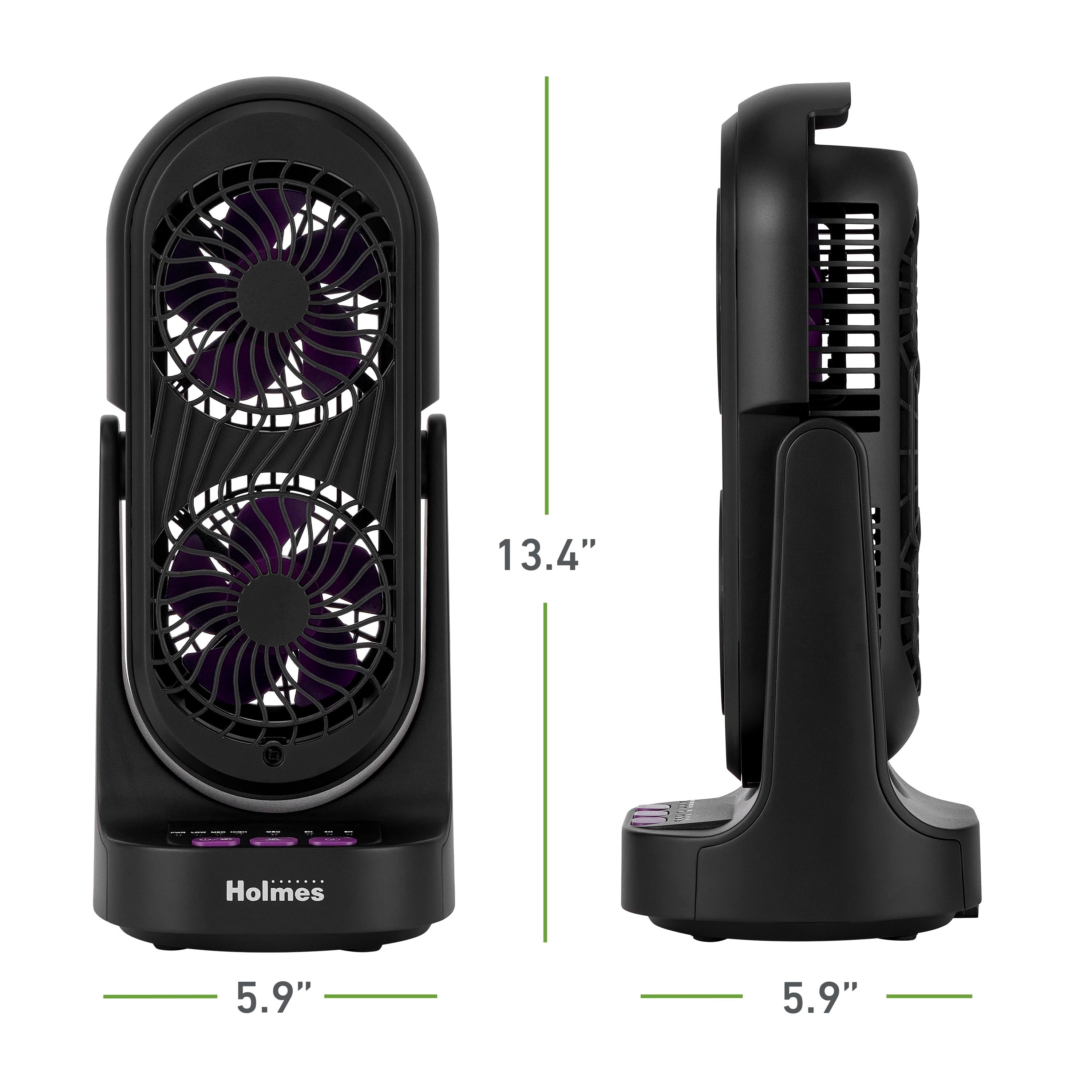 Holmes 13" DuoBreeze Desk Fan, Dual Blade, 3-Speed, Timer, CleanBreeze, Purple/Black
