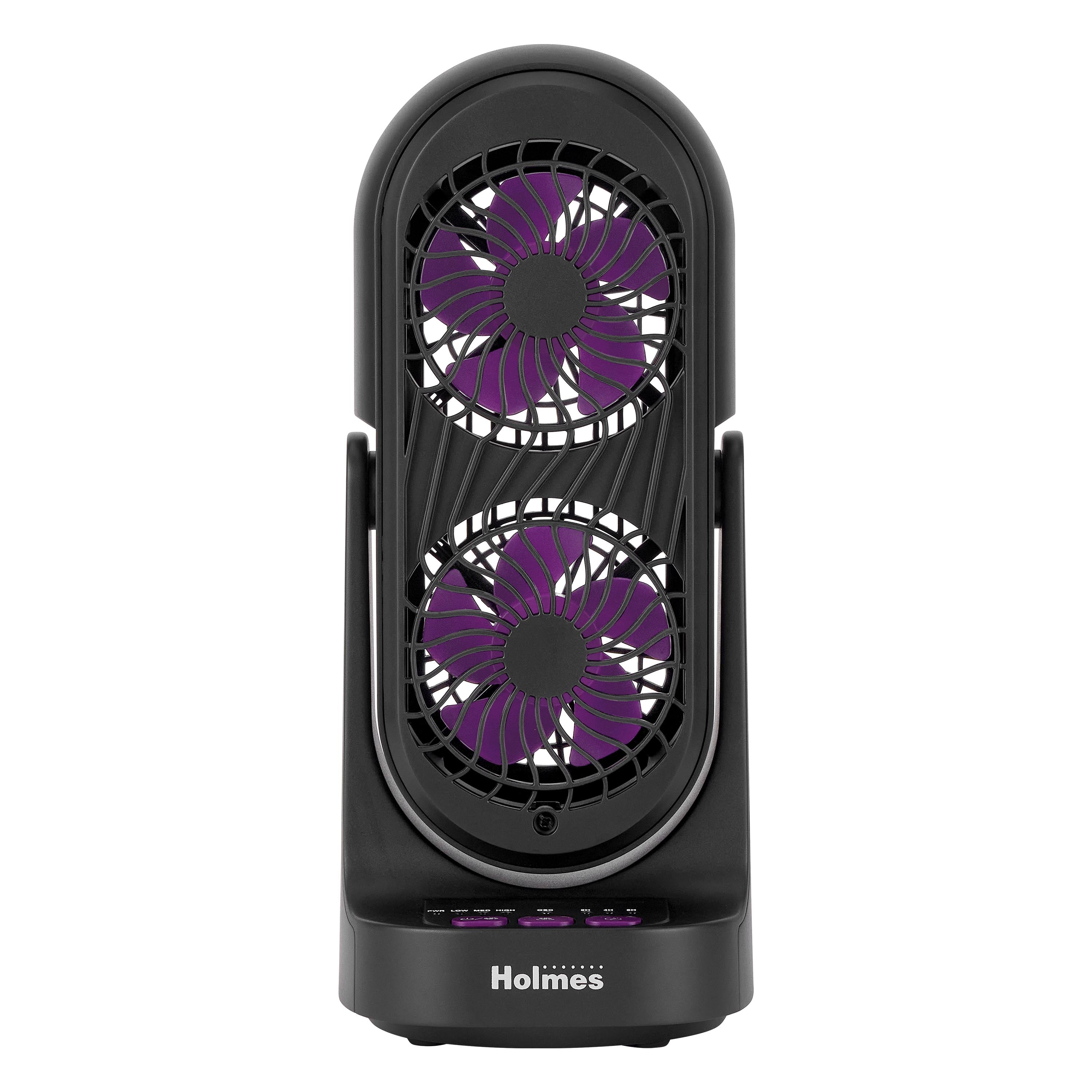 Holmes 13" DuoBreeze Desk Fan, Dual Blade, 3-Speed, Timer, CleanBreeze, Purple/Black