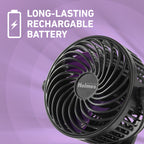 Holmes 4" Rechargeable Clip Fan, 360° Tilt , Strong Airflow, USB, Purple/Black