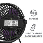 Holmes 4" Rechargeable Clip Fan, 360° Tilt , Strong Airflow, USB, Purple/Black